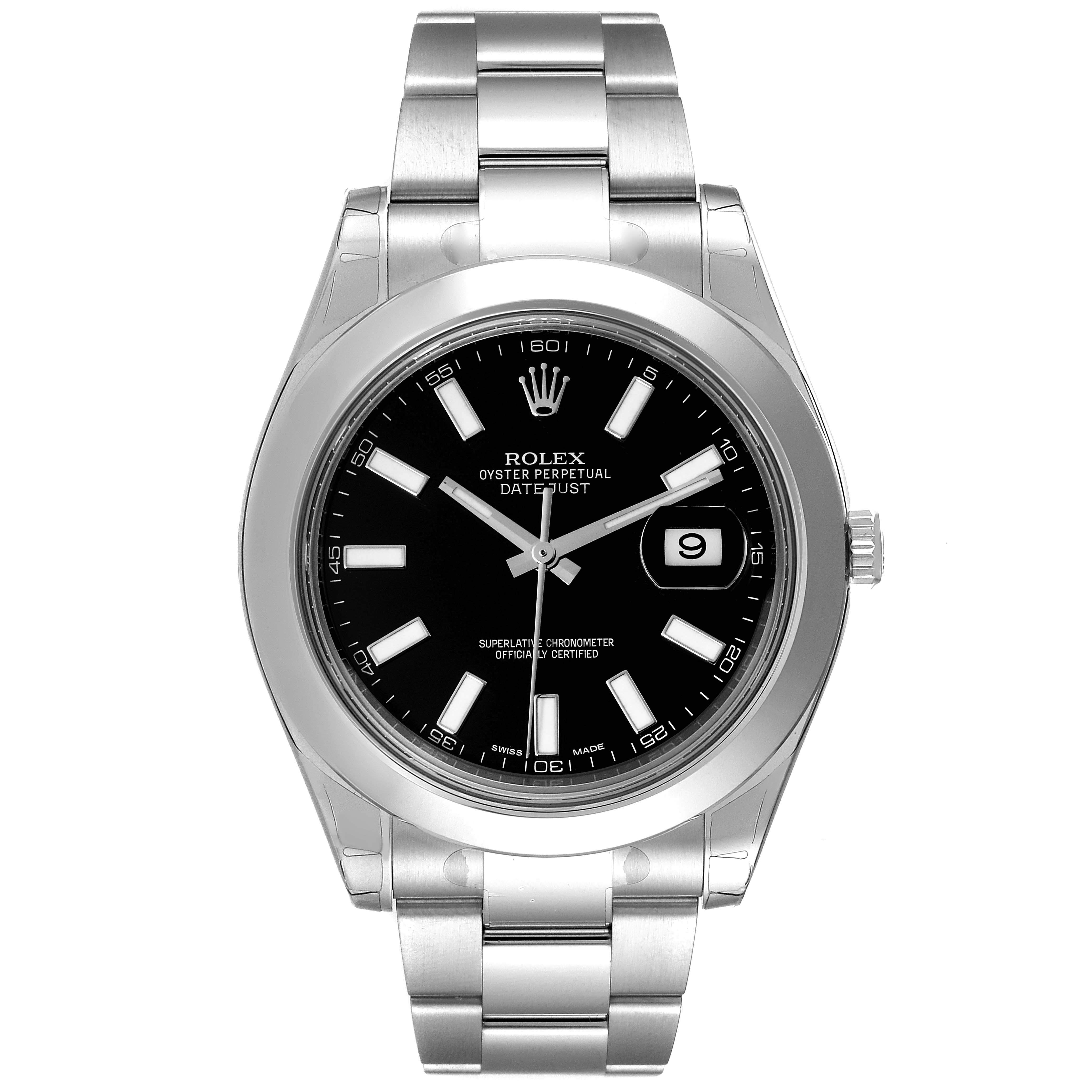 The image shows the Rolex Datejust 41 116300 Men
s Stainless Steel Black Dial 116300 Men
s Stainless Steel Black Dial watch from a frontal angle, displaying the dial, bracelet, and bezel clearly.