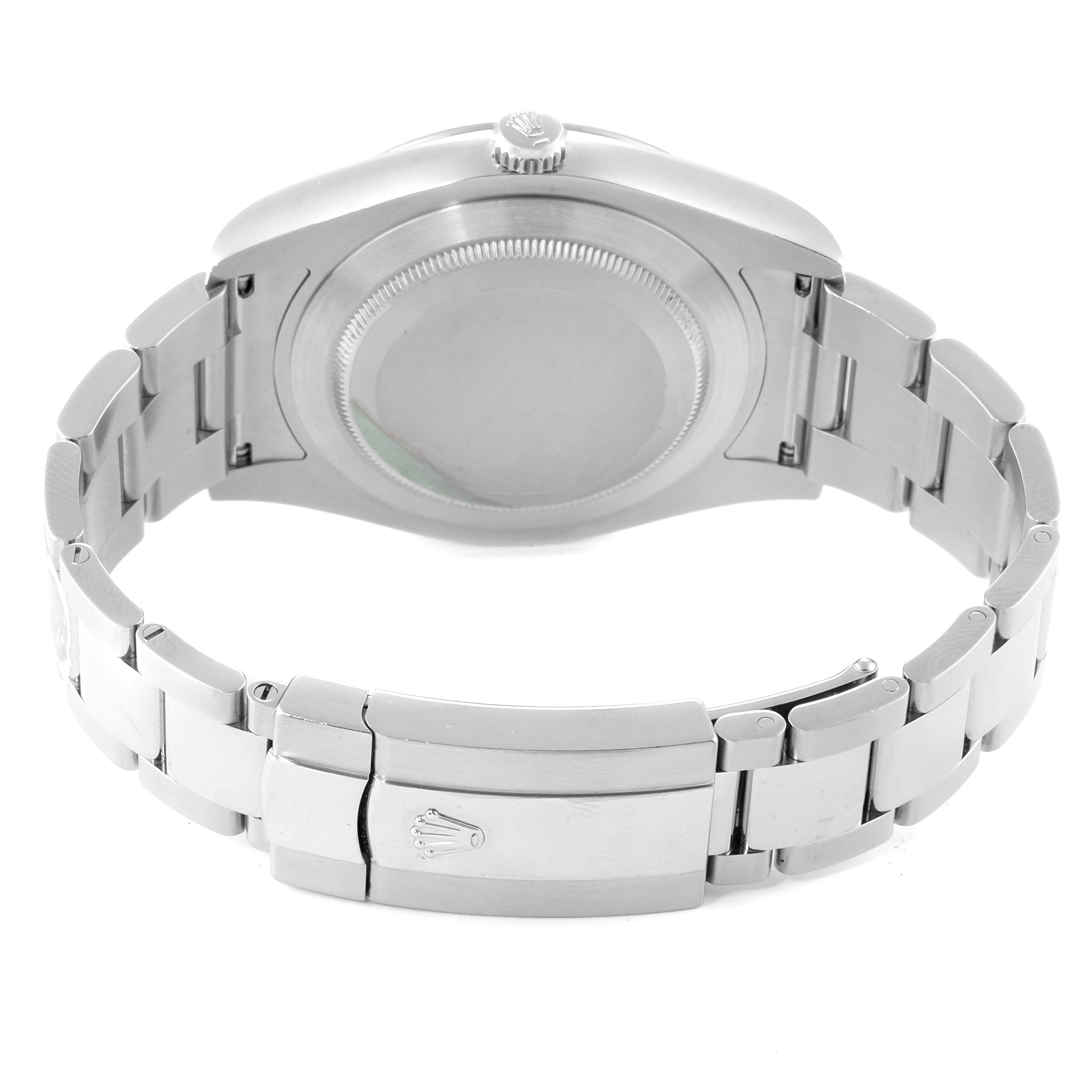 This image shows the back view of the case and bracelet of a Rolex Datejust 41 116334 Men
s Stainless Steel White Dial 116334 Men
s Stainless Steel White Dial watch.