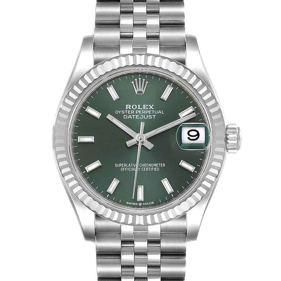 Rolex Datejust Midsize Steel White Gold Mint Green Dial Watch 278274 Unworn SwissWatchExpo