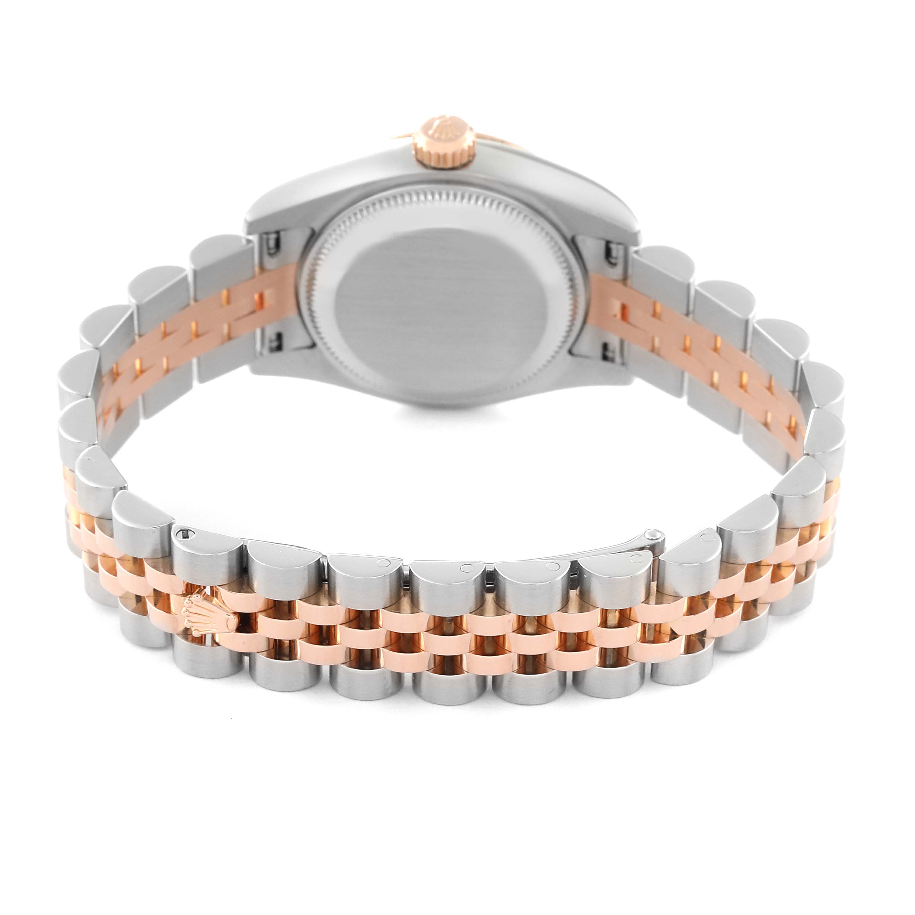 The image shows the back view of a Rolex Datejust 179171 Women's Steel and Gold (two tone) Pink Dial 179171 Women's Steel and Gold (two tone) Pink Dial watch, featuring a two-tone bracelet and the case back.