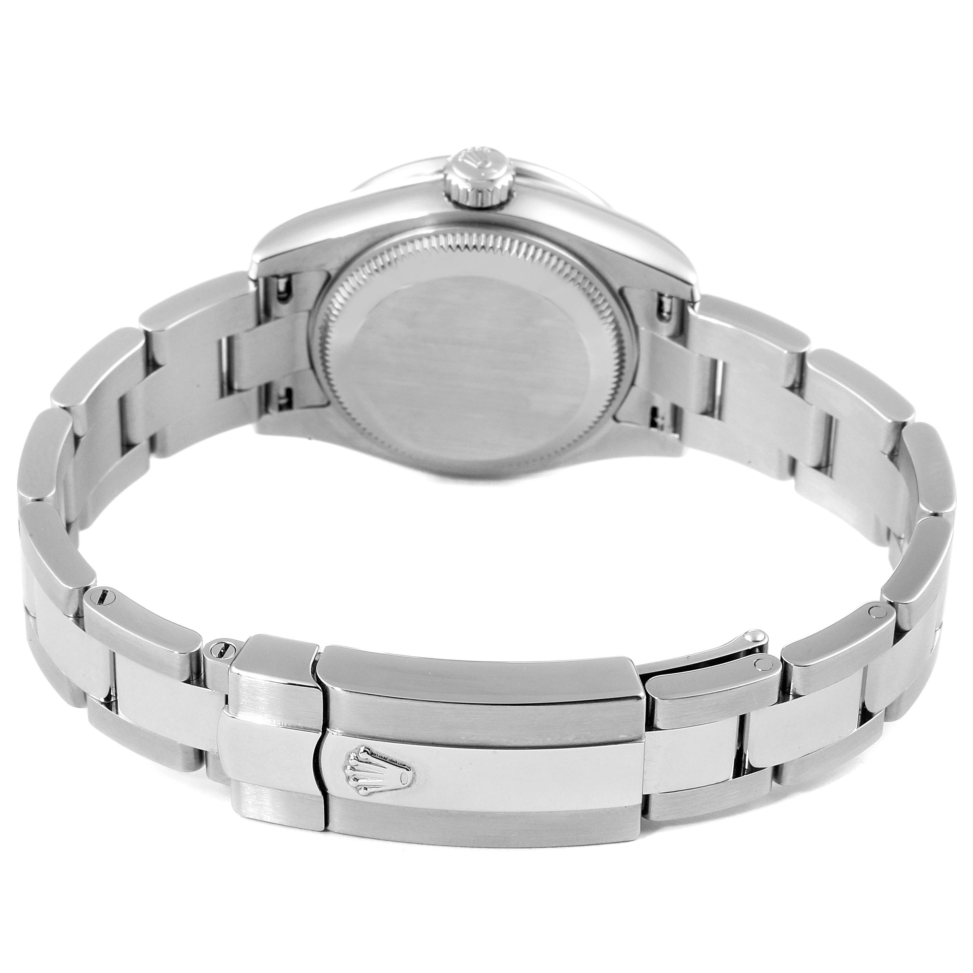 This image shows the back view of a Rolex Datejust 179384 Women's Stainless Steel Mother of Pearl Dial 179384 Women's Stainless Steel Mother of Pearl Dial watch, highlighting the case back and bracelet.