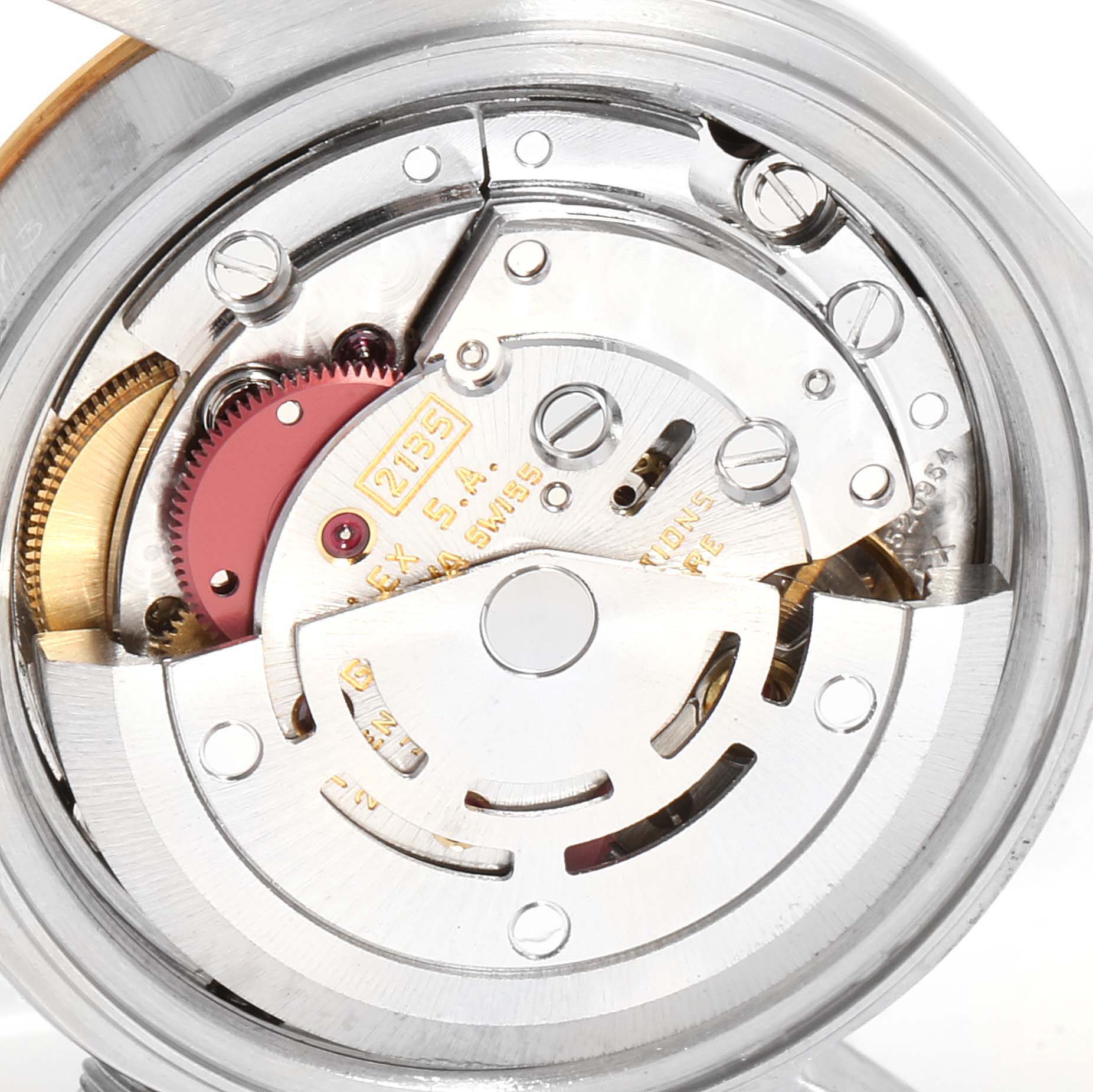 The image shows a close-up of the movement mechanism of a Rolex Datejust 69173 Women's Stainless Steel Champagne Dial 69173 Women's Stainless Steel Champagne Dial watch.
