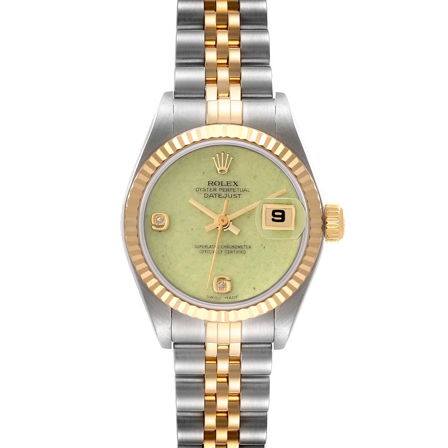 Rolex Datejust Steel Yellow Gold Green Jadeite Diamond Ladies Watch 79173 Box Papers SwissWatchExpo