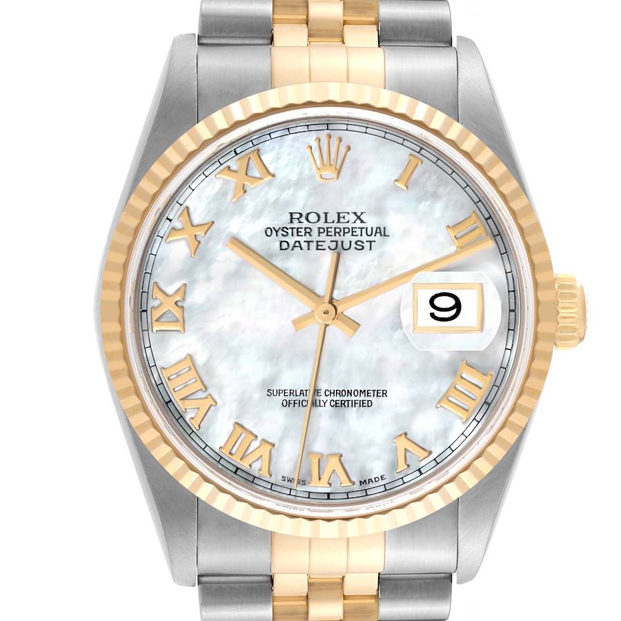 Rolex Datejust Steel Yellow Gold Mother of Pearl Mens Watch 16233 Box Papers SwissWatchExpo