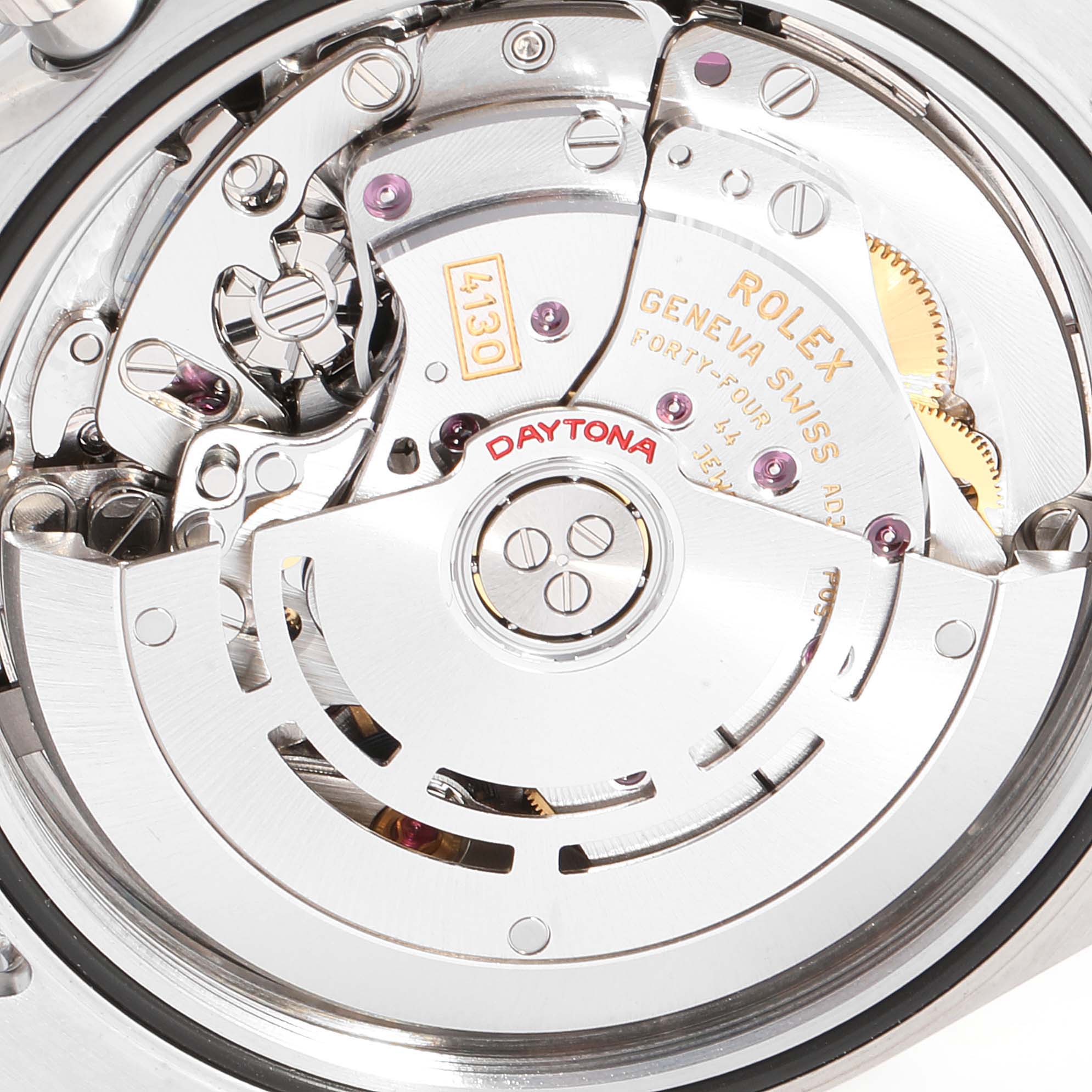 This image shows a close-up view of the Rolex Daytona 116520 Men's Stainless Steel Black Dial 116520 Men's Stainless Steel Black Dial watch movement mechanism.