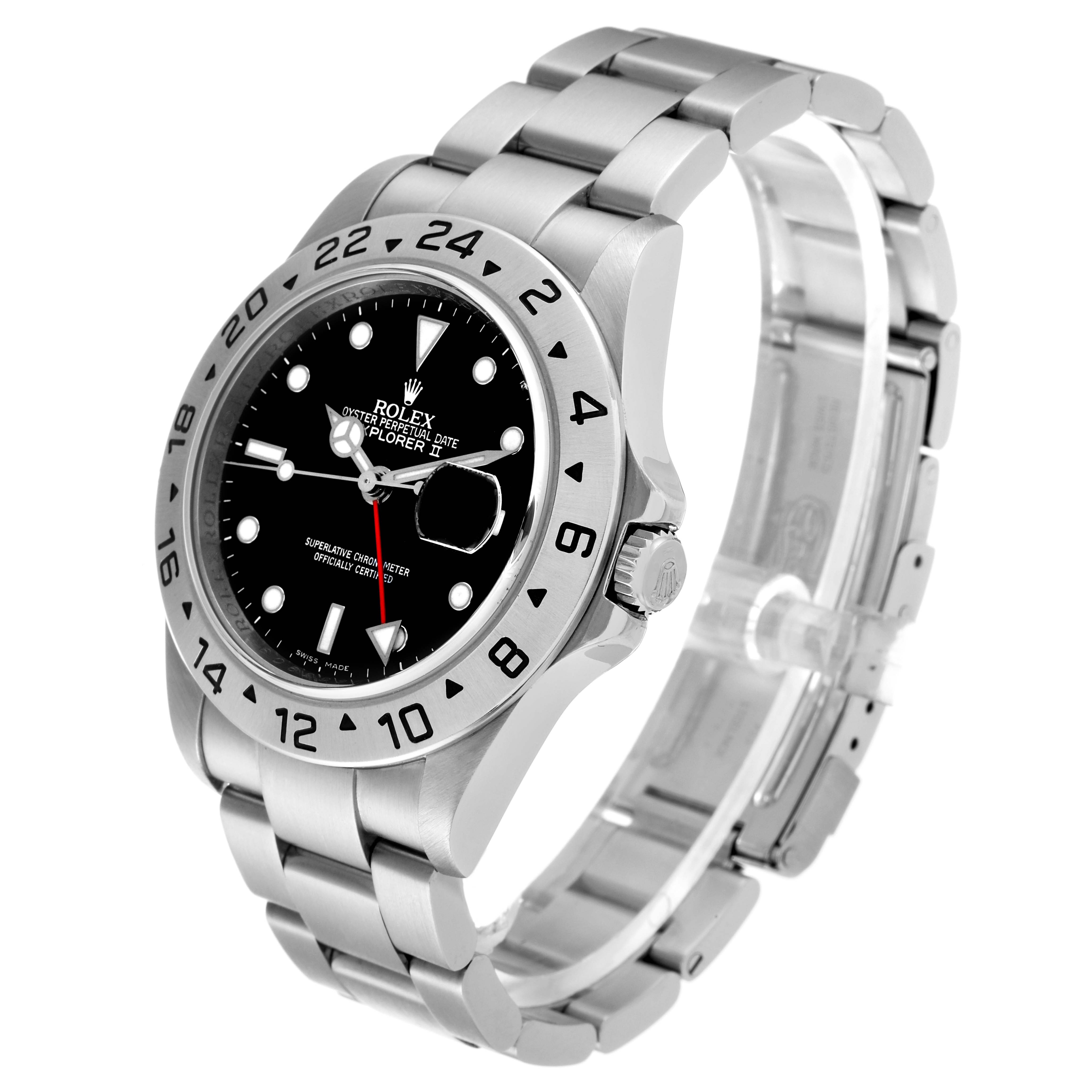 The Rolex Explorer 16570 Men
s Stainless Steel Black Dial 16570 Men
s Stainless Steel Black Dial watch is shown at a three-quarter angle, highlighting the bezel, dial, and bracelet.