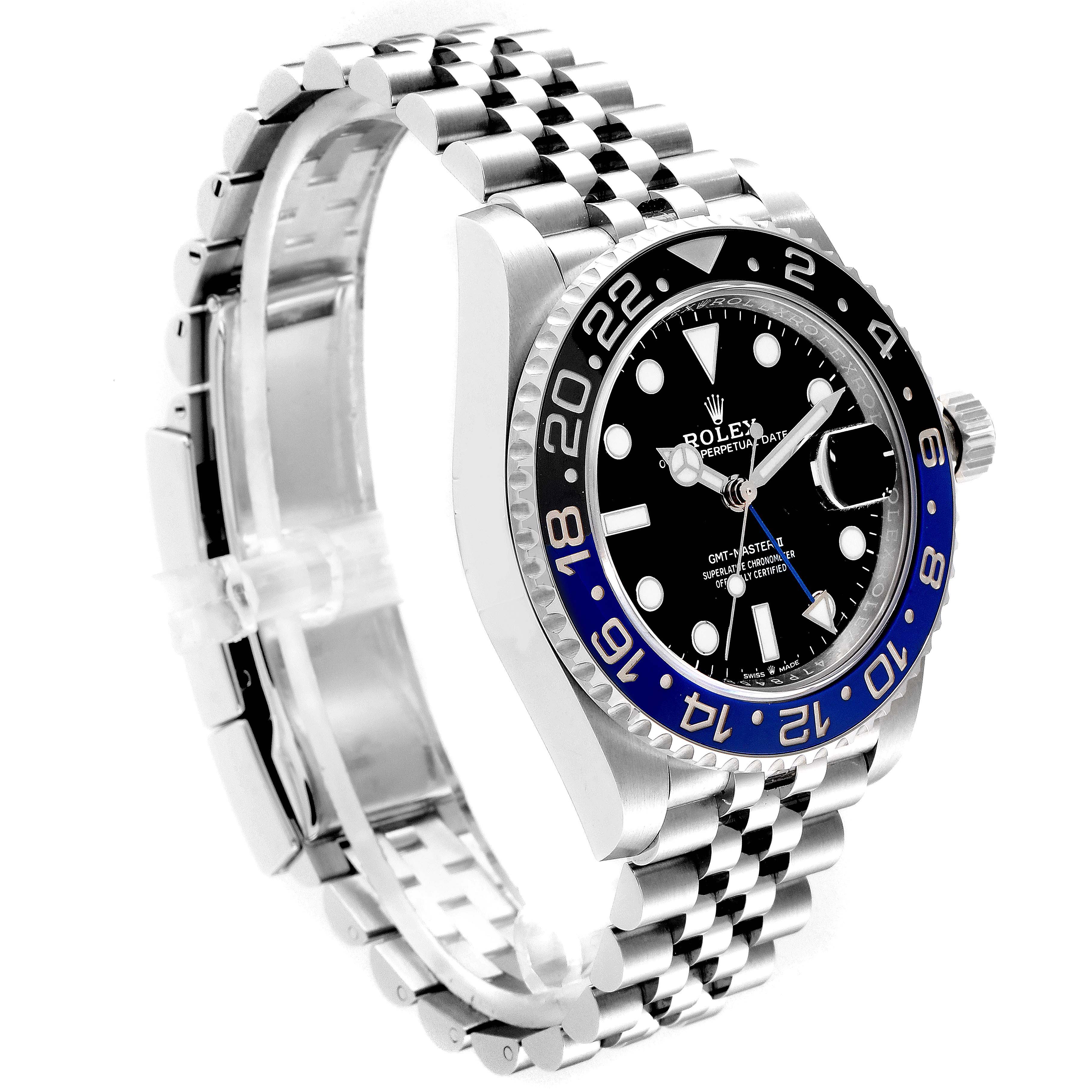 This Rolex GMT-Master 126710 Men
s Stainless Steel Black Dial 126710 Men
s Stainless Steel Black Dial watch is shown at a three-quarter angle displaying the face, bezel, and part of the bracelet.