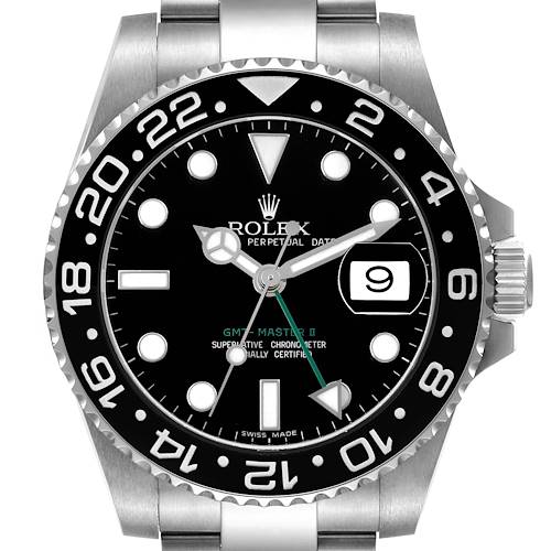 Photo of Rolex GMT Master II Black DIal Green Hand Steel Mens Watch 116710 Box Card