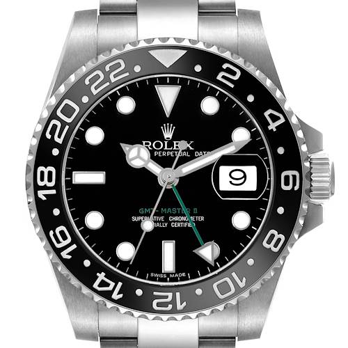 Photo of Rolex GMT Master II Black DIal Green Hand Steel Mens Watch 116710 Box Card