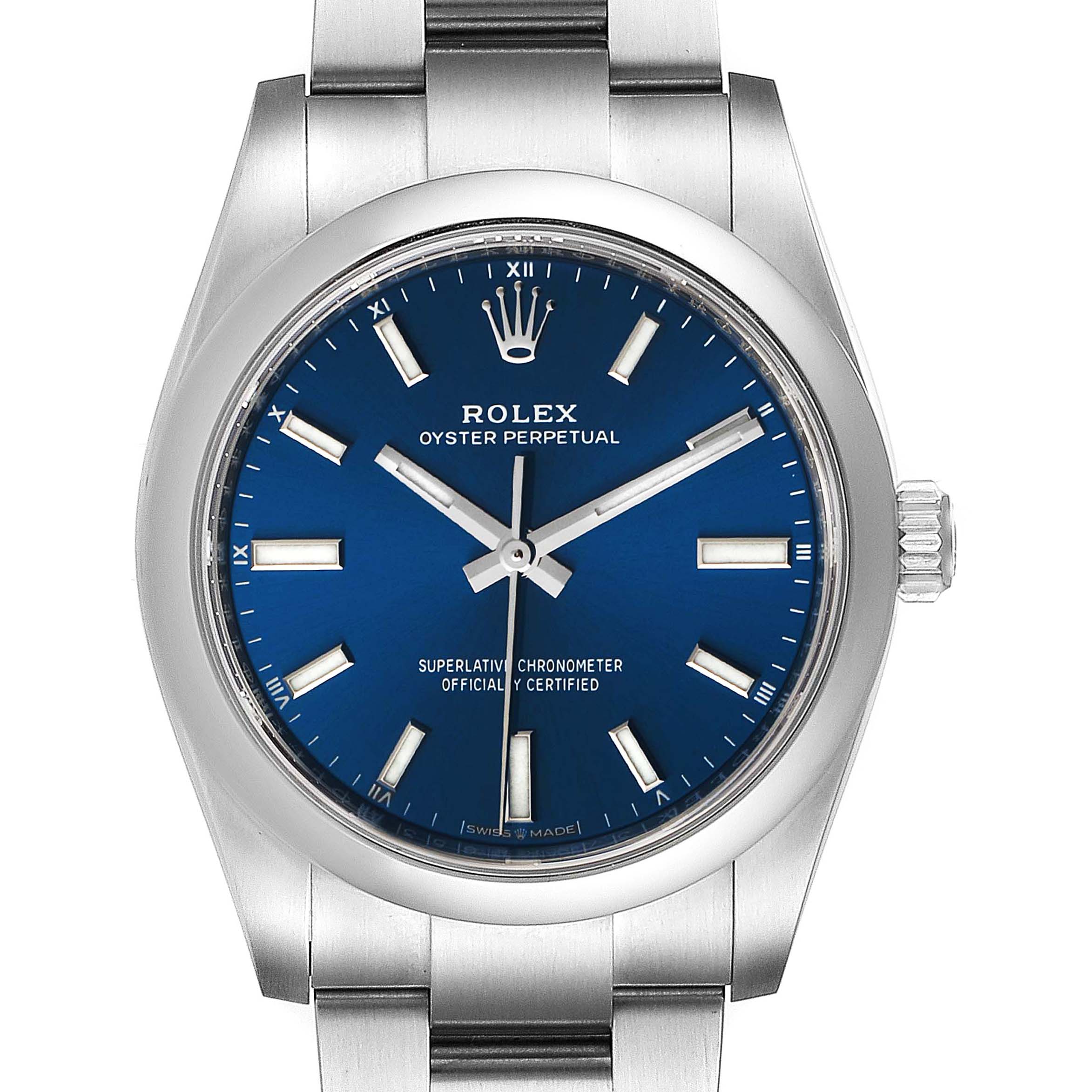 Rolex Oyster Perpetual 34mm Blue Dial Steel Mens Watch 124200 Unworn ...