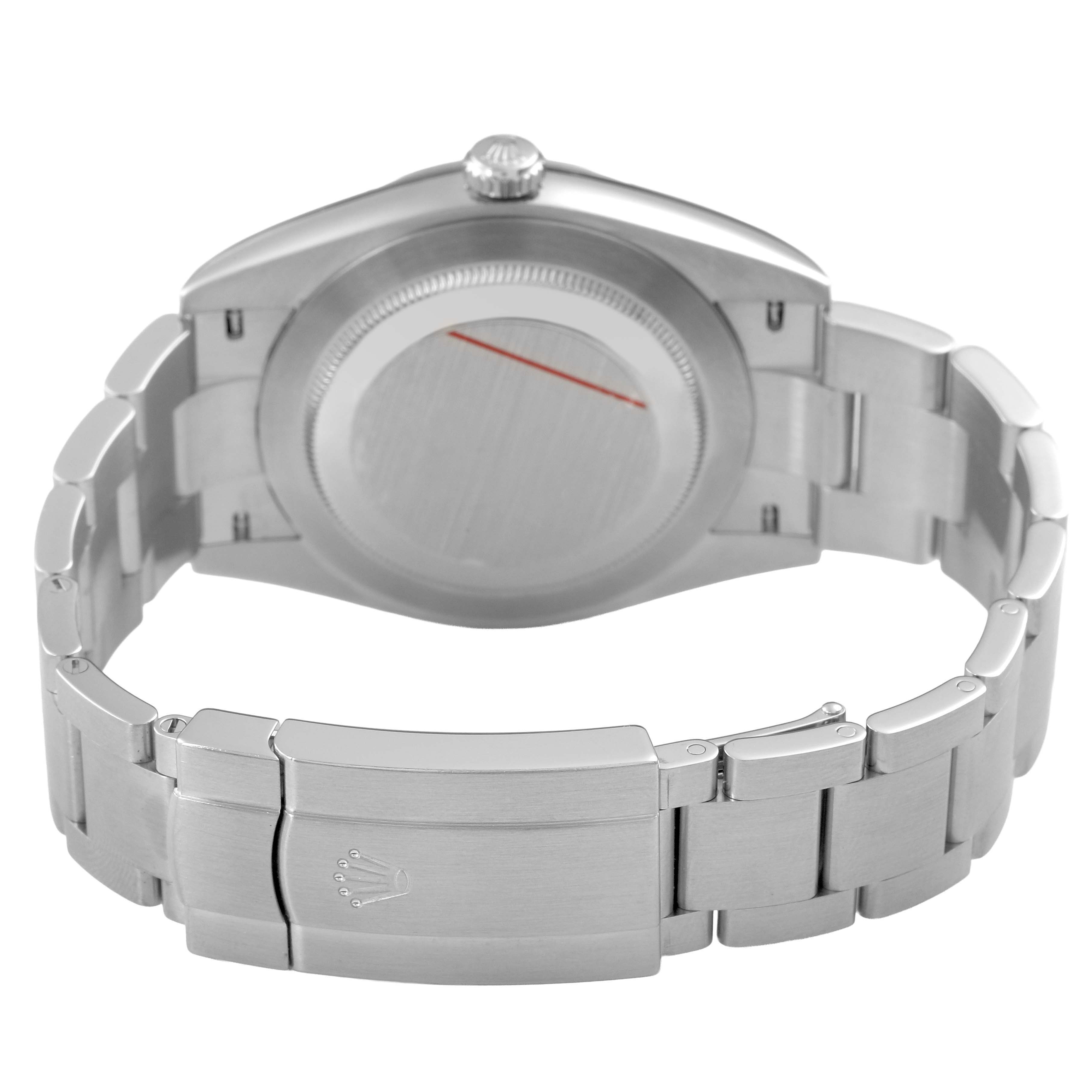 The image shows the backside and clasp of the Rolex Oyster Perpetual 7594Z726 Men's Stainless Steel Black Dial watch, highlighting its bracelet and case back.