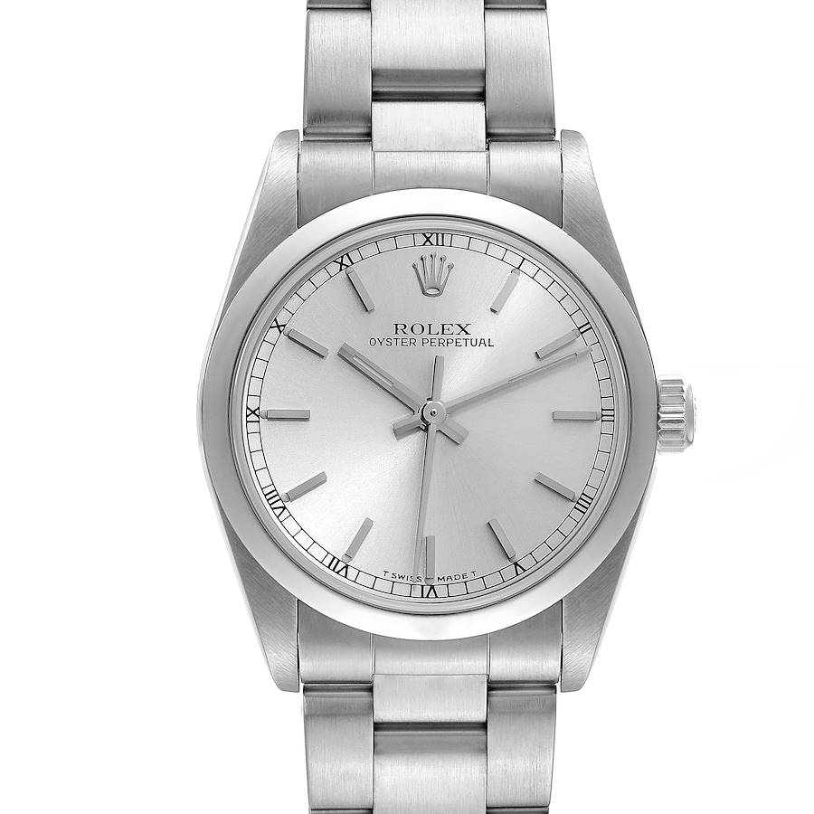 Rolex Oyster Perpetual Midsize Silver Dial Steel Ladies Watch 77080 Box Papers SwissWatchExpo