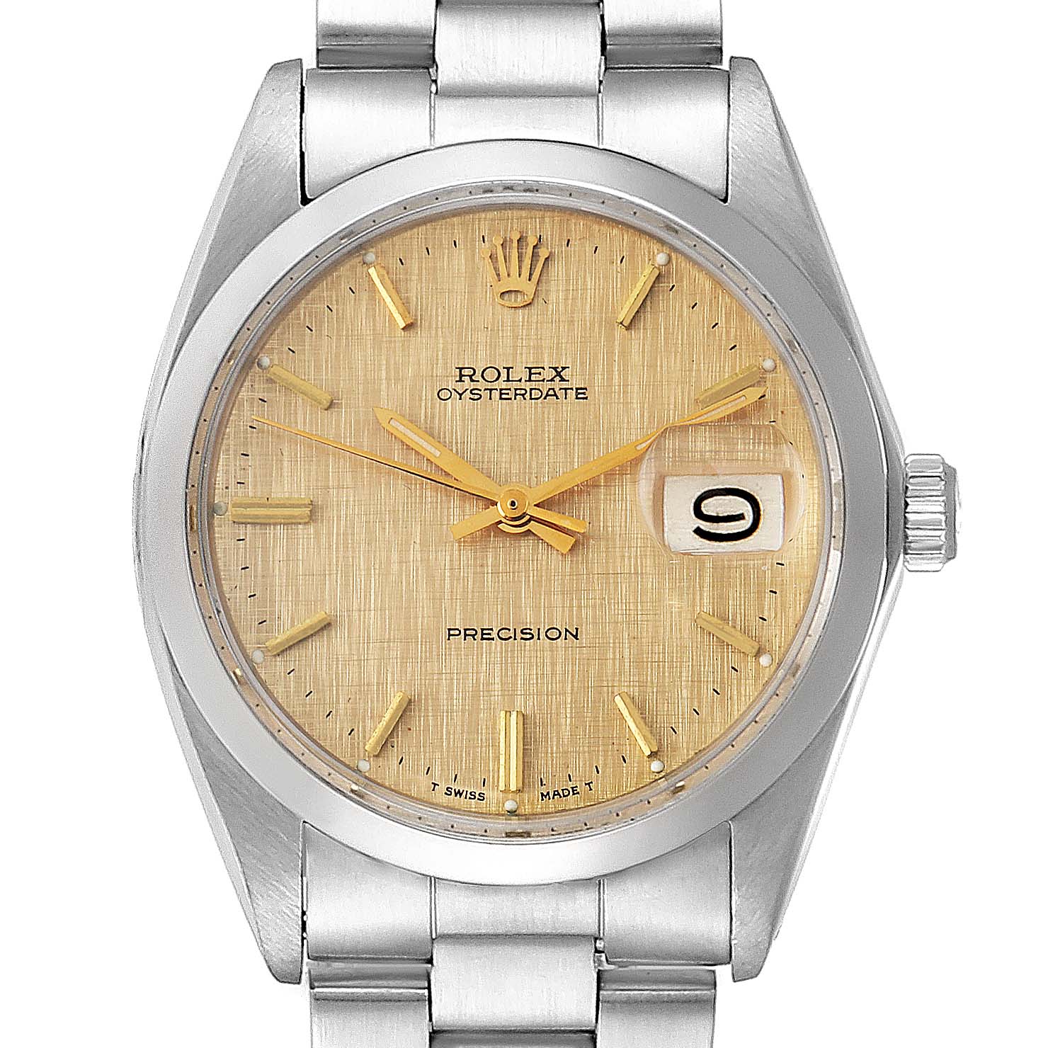 The Rolex Vintage Collection 6694 Men's Stainless Steel Champagne Dial 6694 Men's Stainless Steel Champagne Dial watch is shown from a frontal angle, displaying the dial, case, crown, and part of the bracelet.
