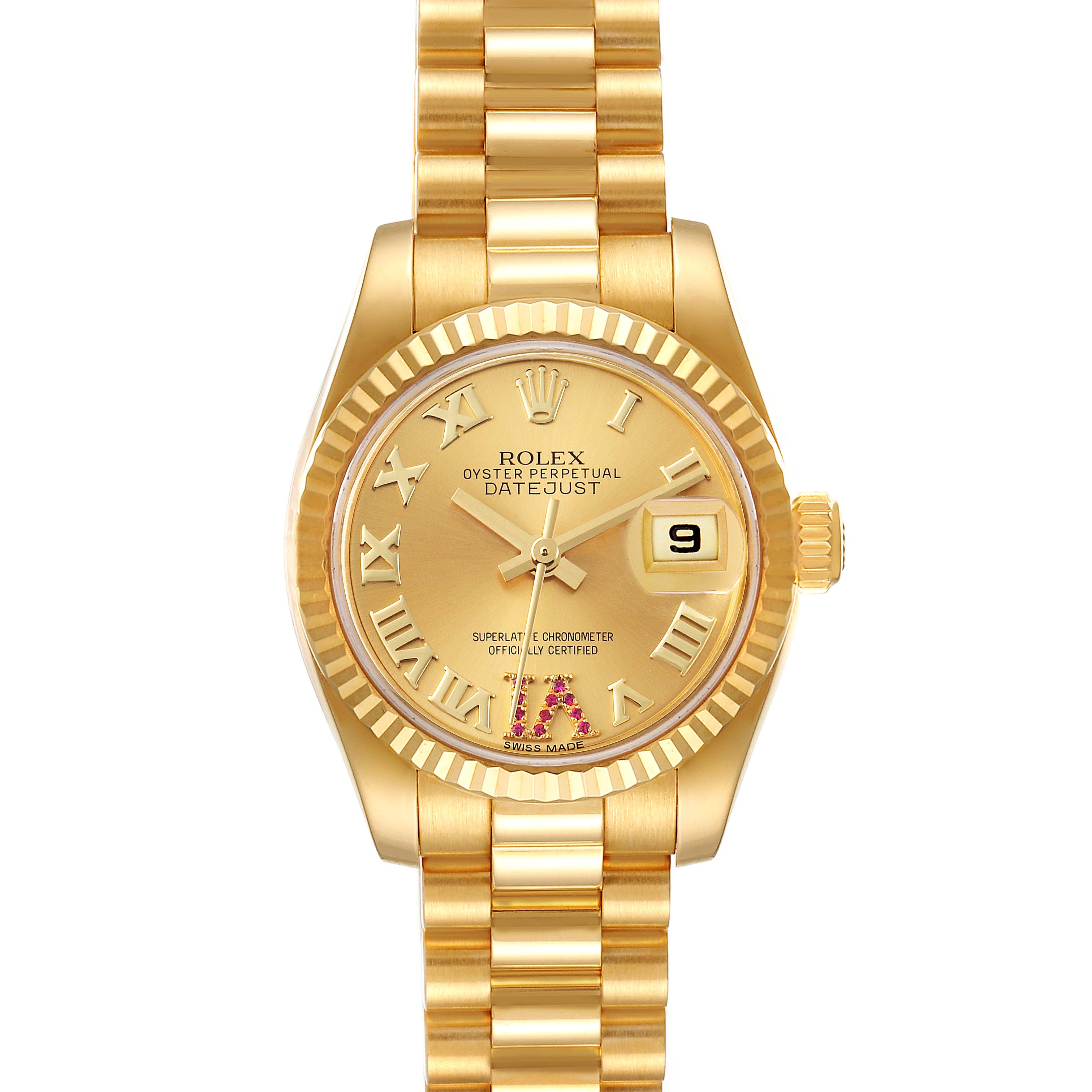 Rolex President Datejust Yellow Gold Ruby Ladies Watch 179178 Box Card ...