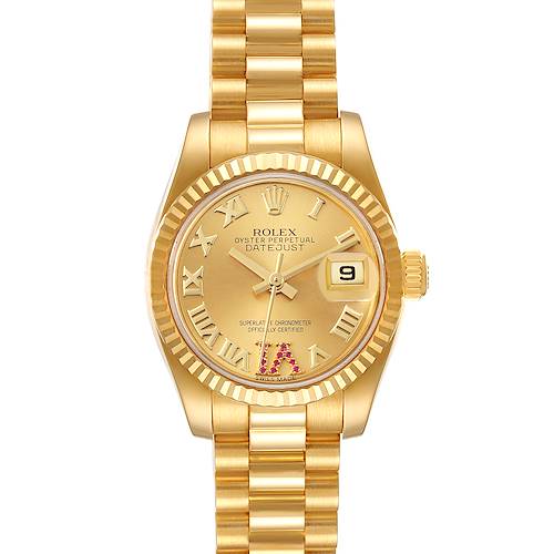 Photo of Rolex President Datejust Yellow Gold Ruby Ladies Watch 179178 Box Card