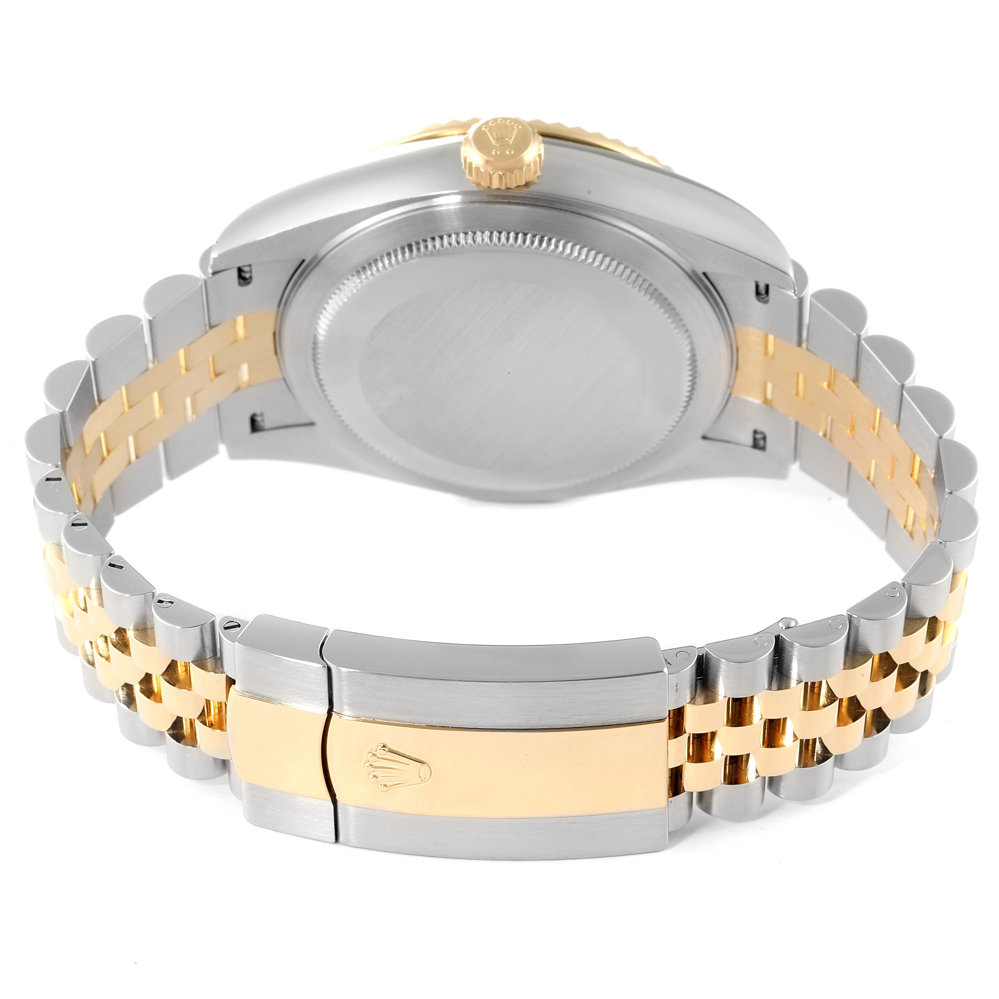 The image shows the backside, clasp, and part of the bracelet of the Rolex Sky-Dweller 326933 Men's Steel and Gold (two tone) Champagne Dial 326933 Men's Steel and Gold (two tone) Champagne Dial watch.