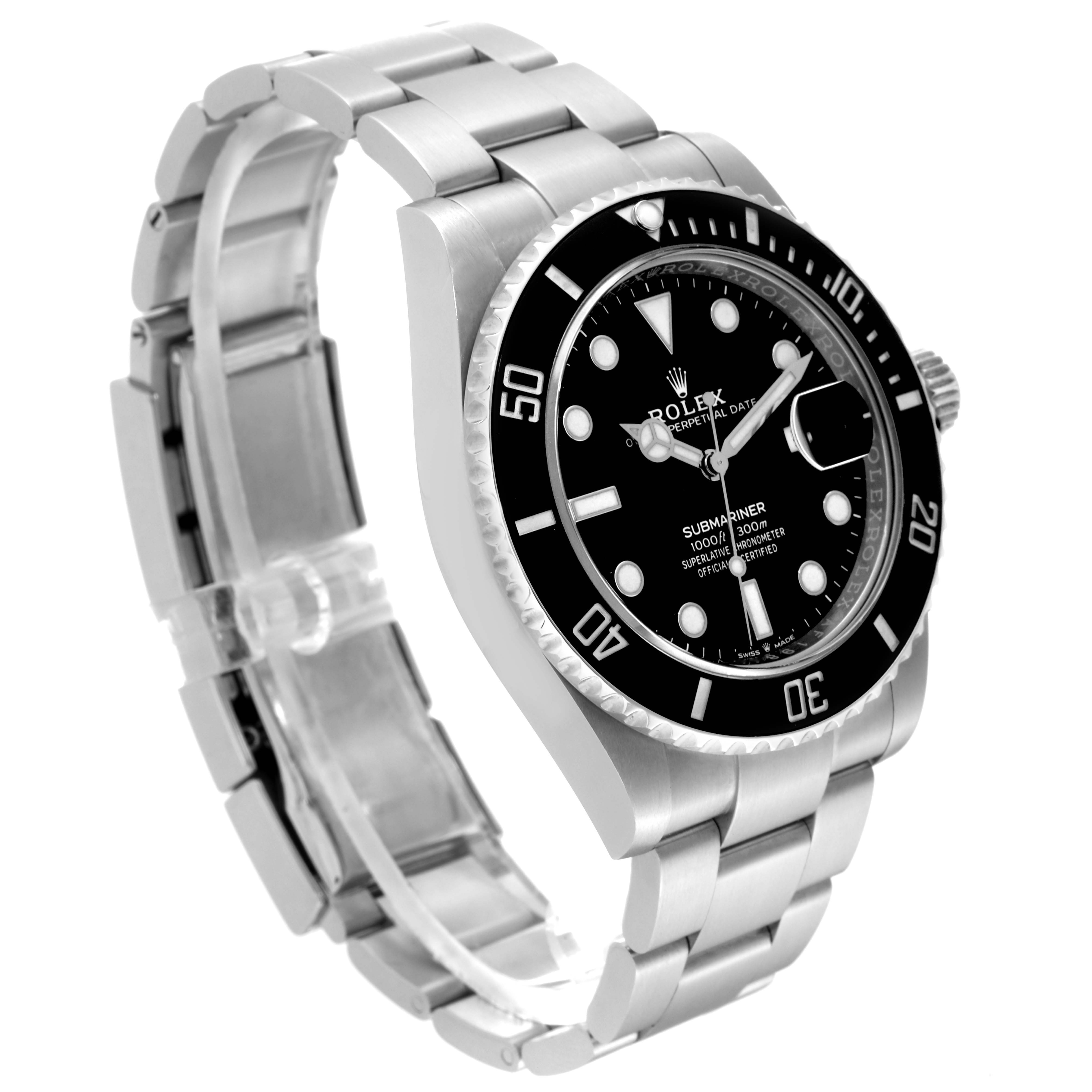 The Rolex Submariner 126610LN Men
s Stainless Steel Black Dial 126610LN Men
s Stainless Steel Black Dial watch is shown at an angle, displaying the watch face, bezel, and bracelet.