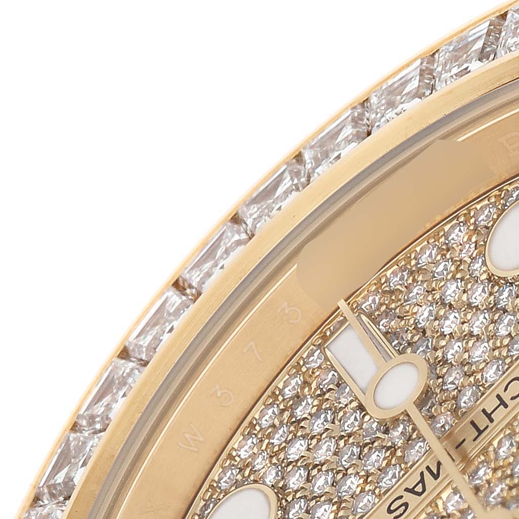 This close-up image of the Rolex Yacht-Master M226668TBR-0001 Men's Yellow Gold Champagne Dial shows the diamond-encrusted dial and bezel details.