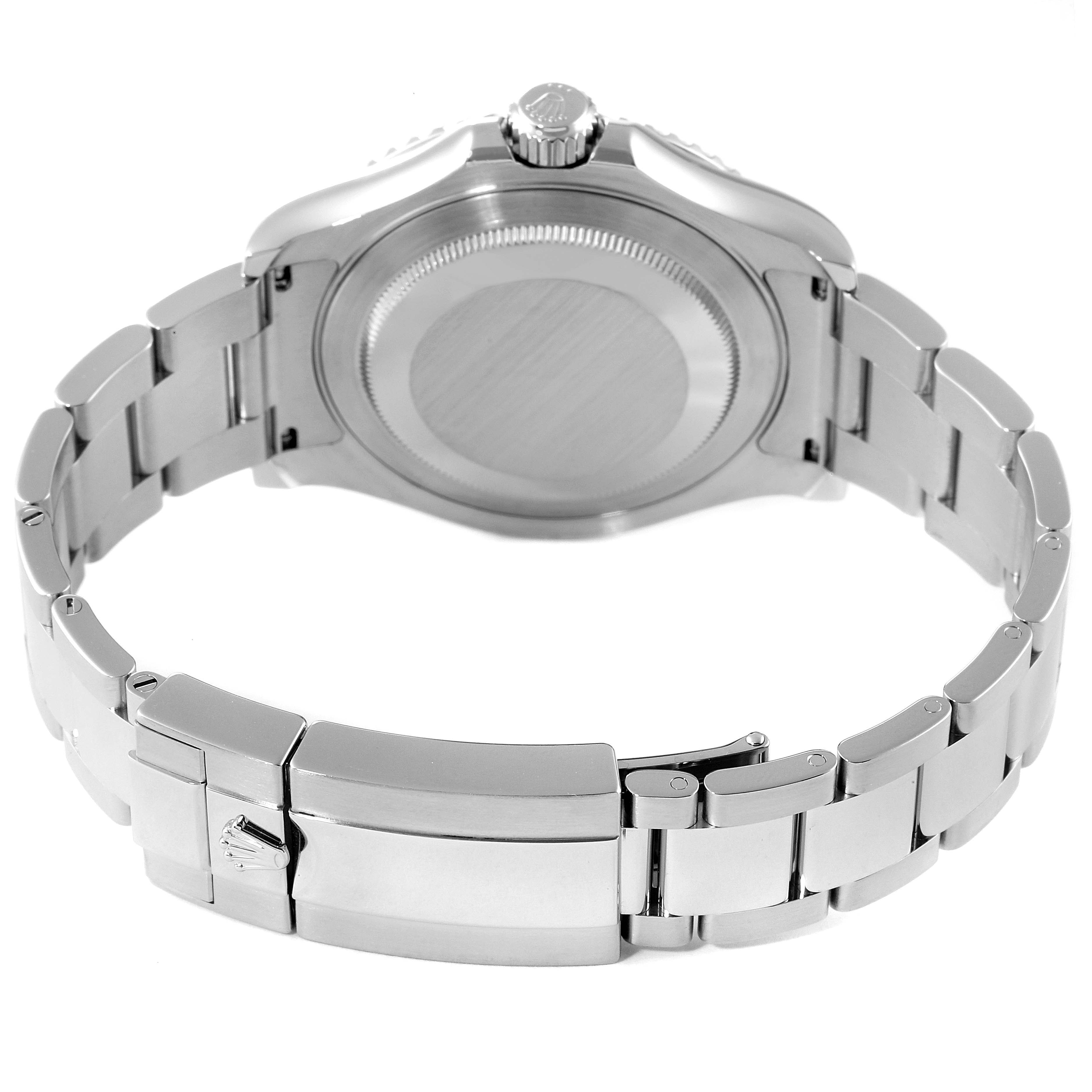This image shows the back view and bracelet of the Rolex Yacht-Master 116622 Men's Stainless Steel Blue Dial 116622 Men's Stainless Steel Blue Dial watch, including the case back and the clasp.