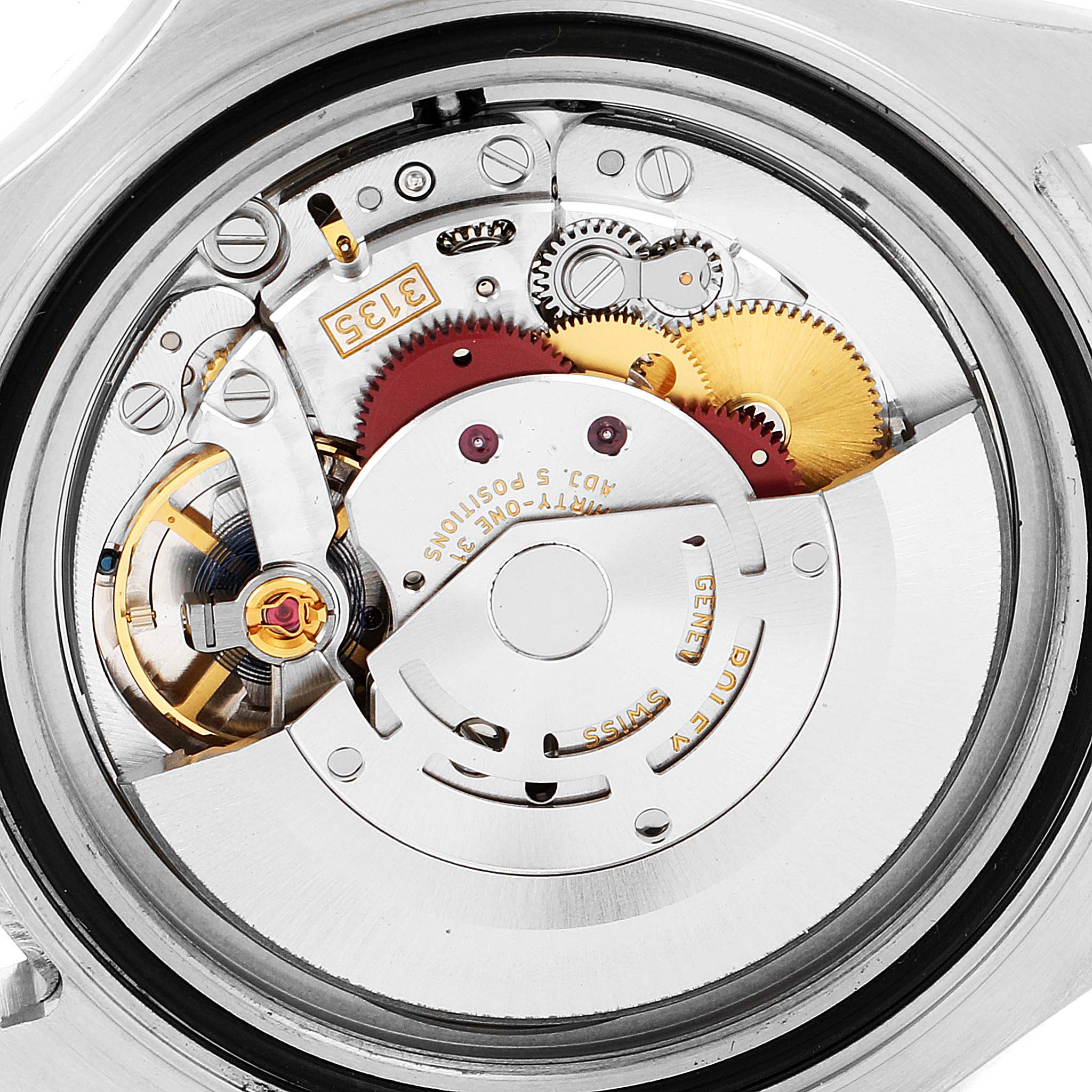 This image shows the internal mechanical movement of a Rolex Yacht-Master 116622 Men's Stainless Steel Blue Dial 116622 Men's Stainless Steel Blue Dial watch, highlighting gears and components from a close-up angle.