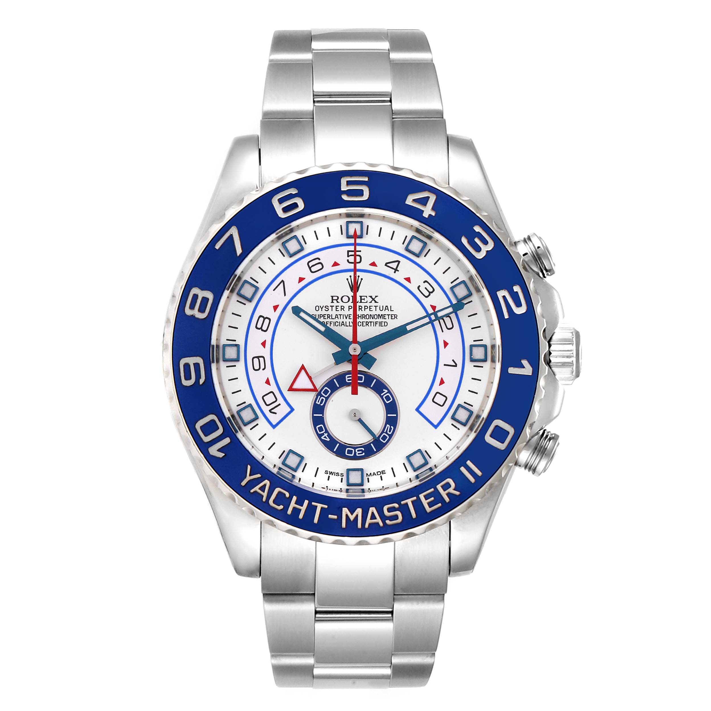 The Rolex Yacht-Master 116680 Men
s Stainless Steel White Dial 116680 Men
s Stainless Steel White Dial model is shown from a front angle, highlighting the dial, bezel, and bracelet.