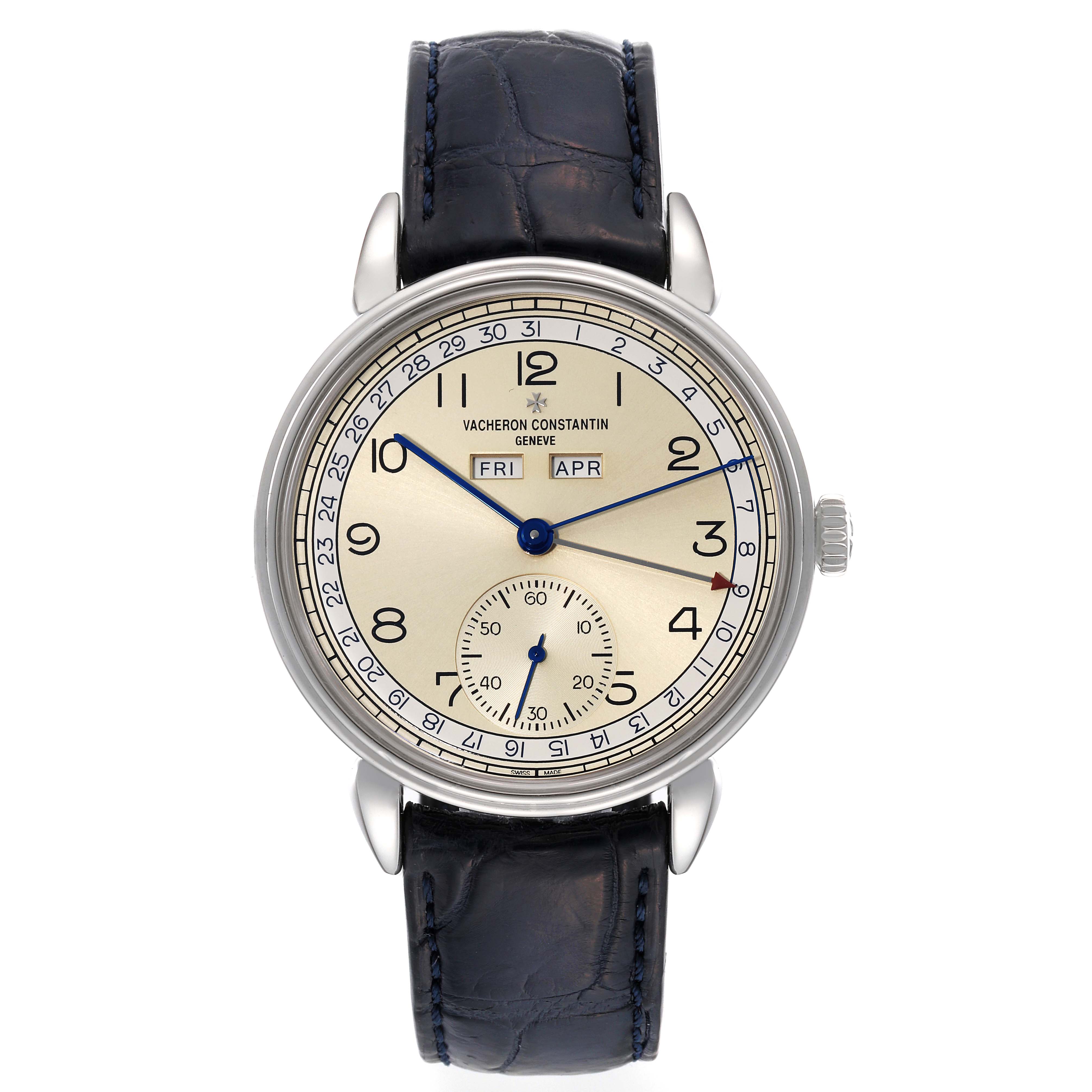 This image shows a front view of the Vacheron Constantin Historiques 3110V/000A-B426 Men's Stainless Steel Silver Dial 3110V/000A-B426 Men's Stainless Steel Silver Dial model watch, displaying its dial, case, and strap.