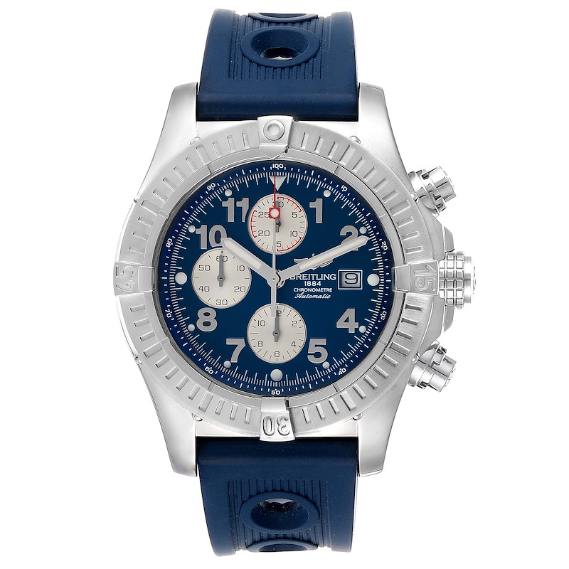 Breitling Aeromarine Super Avenger Blue Dial Rubber Strap Watch A13370  SwissWatchExpo