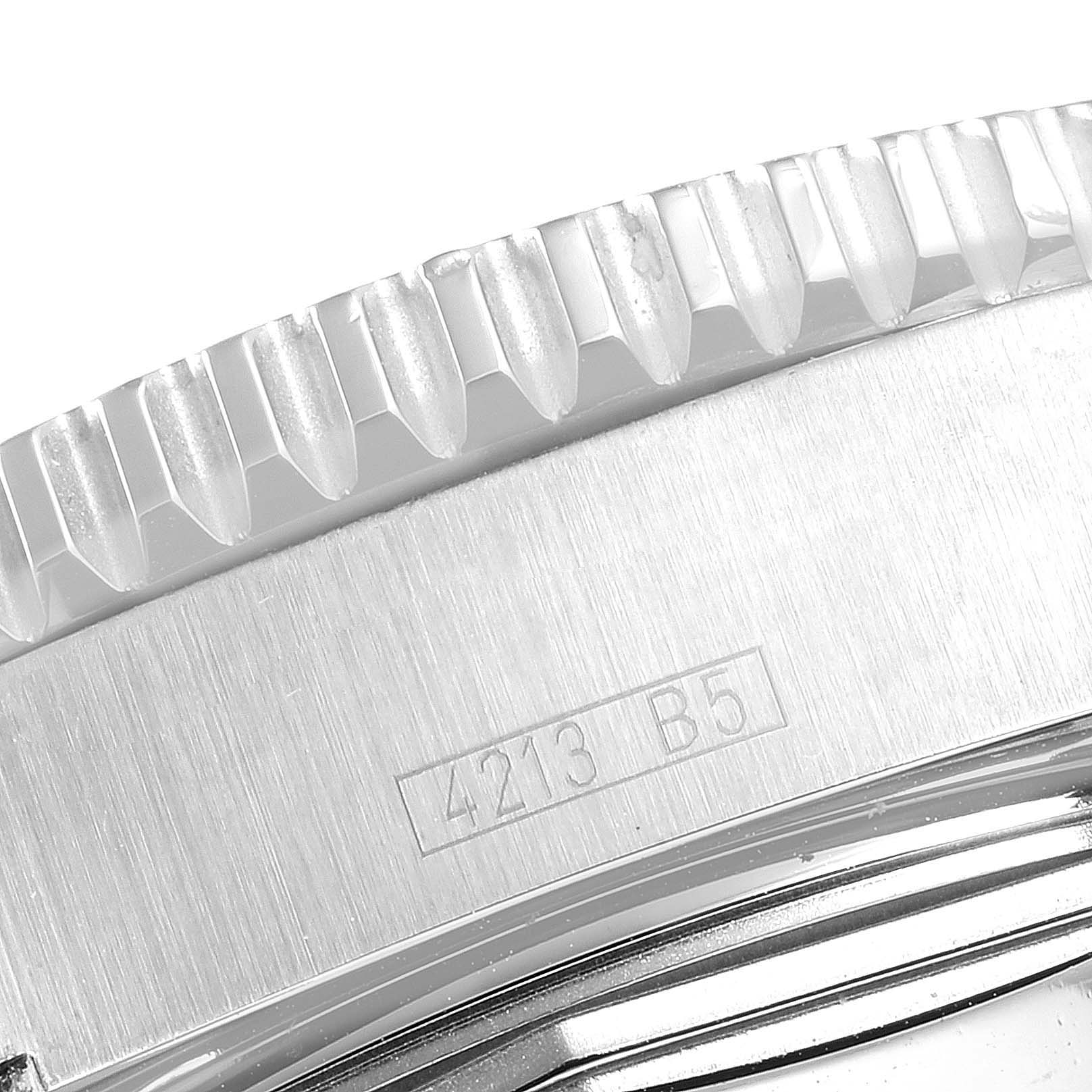 This close-up shot of a Breitling Superocean A17391 Men's Stainless Steel Black Dial A17391 Men's Stainless Steel Black Dial watch shows the bevel and part of the case with the model number engraved.
