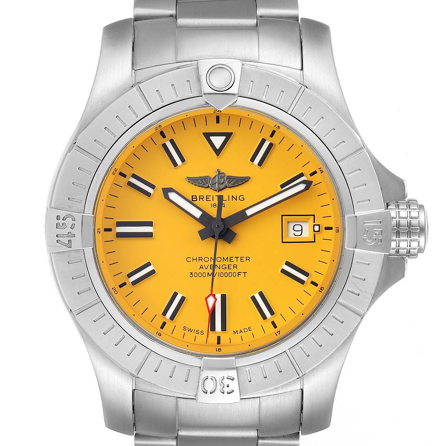 Breitling Avenger 45 Seawolf Yellow Dial Mens Watch A17319 Box Card SwissWatchExpo