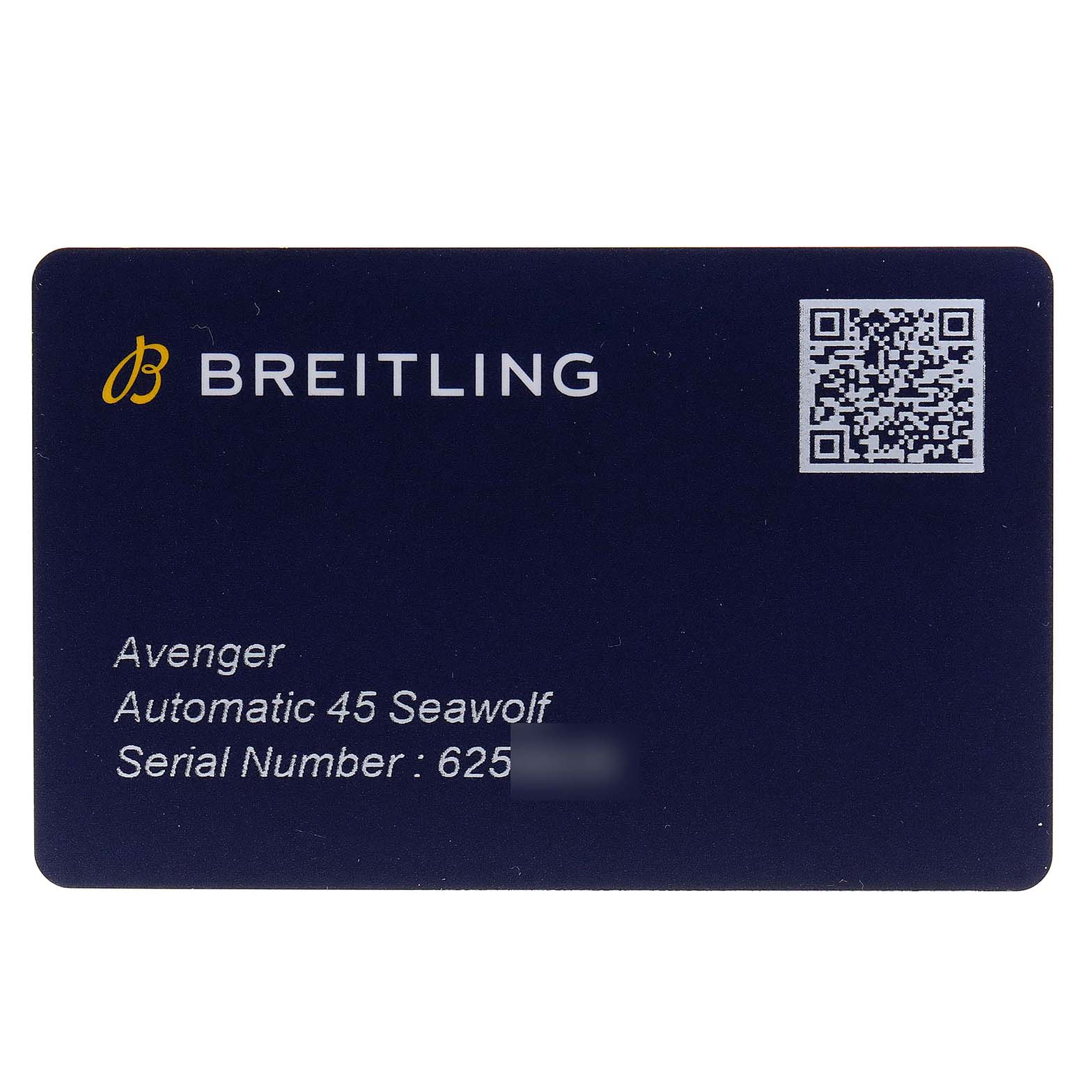 This image shows the warranty card for a Breitling Avenger A17319 Men
s Stainless Steel Yellow Dial A17319 Men
s Stainless Steel Yellow Dial Automatic 45 Seawolf watch.
