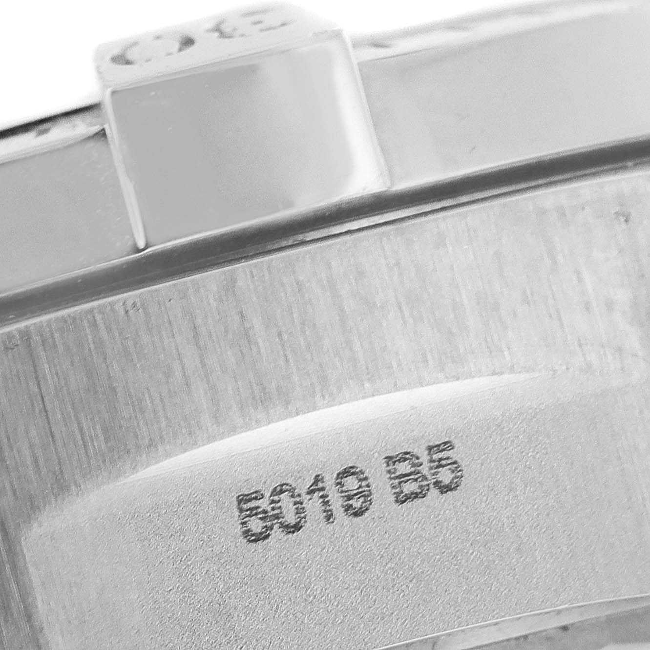 The image shows a close-up of the case back and bracelet of the Breitling Avenger A17319 Men
s Stainless Steel Yellow Dial A17319 Men
s Stainless Steel Yellow Dial watch.