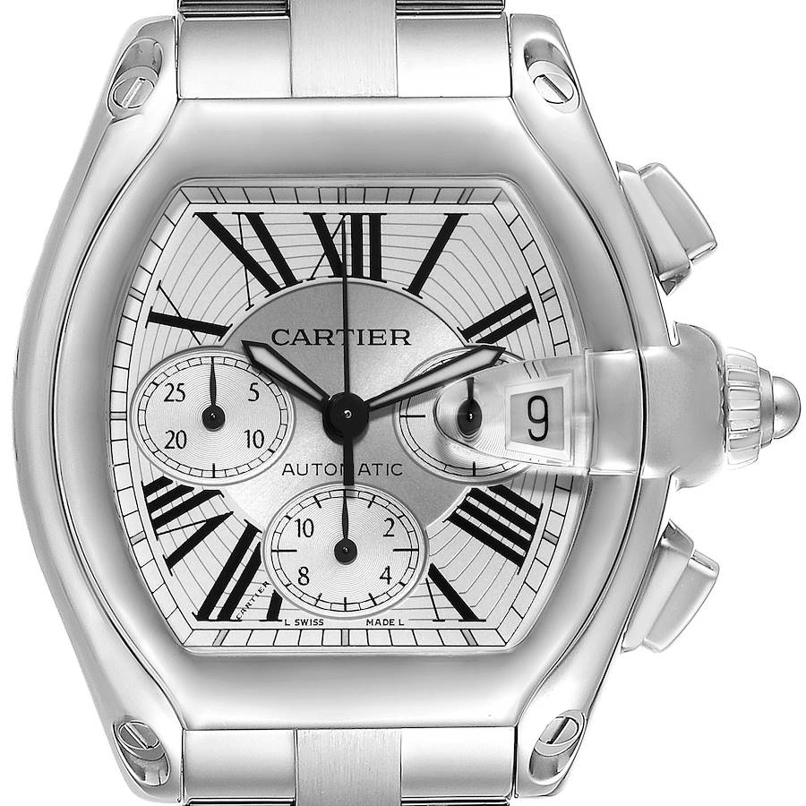 Cartier Roadster XL Chronograph Steel Mens Watch W62019X6 Box Papers SwissWatchExpo