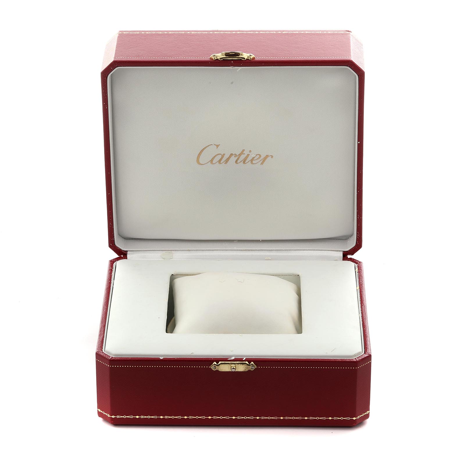 The image shows the open box for a Cartier Tank Louis W1540956 Men's White Gold Silver Dial W1540956 Men's White Gold Silver Dial watch, with the brand name visible inside.