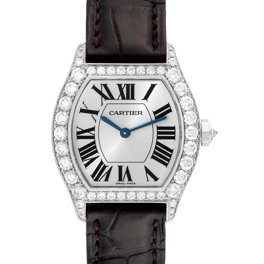 Cartier Tortue White Gold Diamond Black Strap Ladies Watch WA507231 SwissWatchExpo