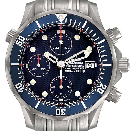 Photo of Omega Seamaster Chronograph Titanium Blue Wave Dial Watch 2298.80.00 Box Card