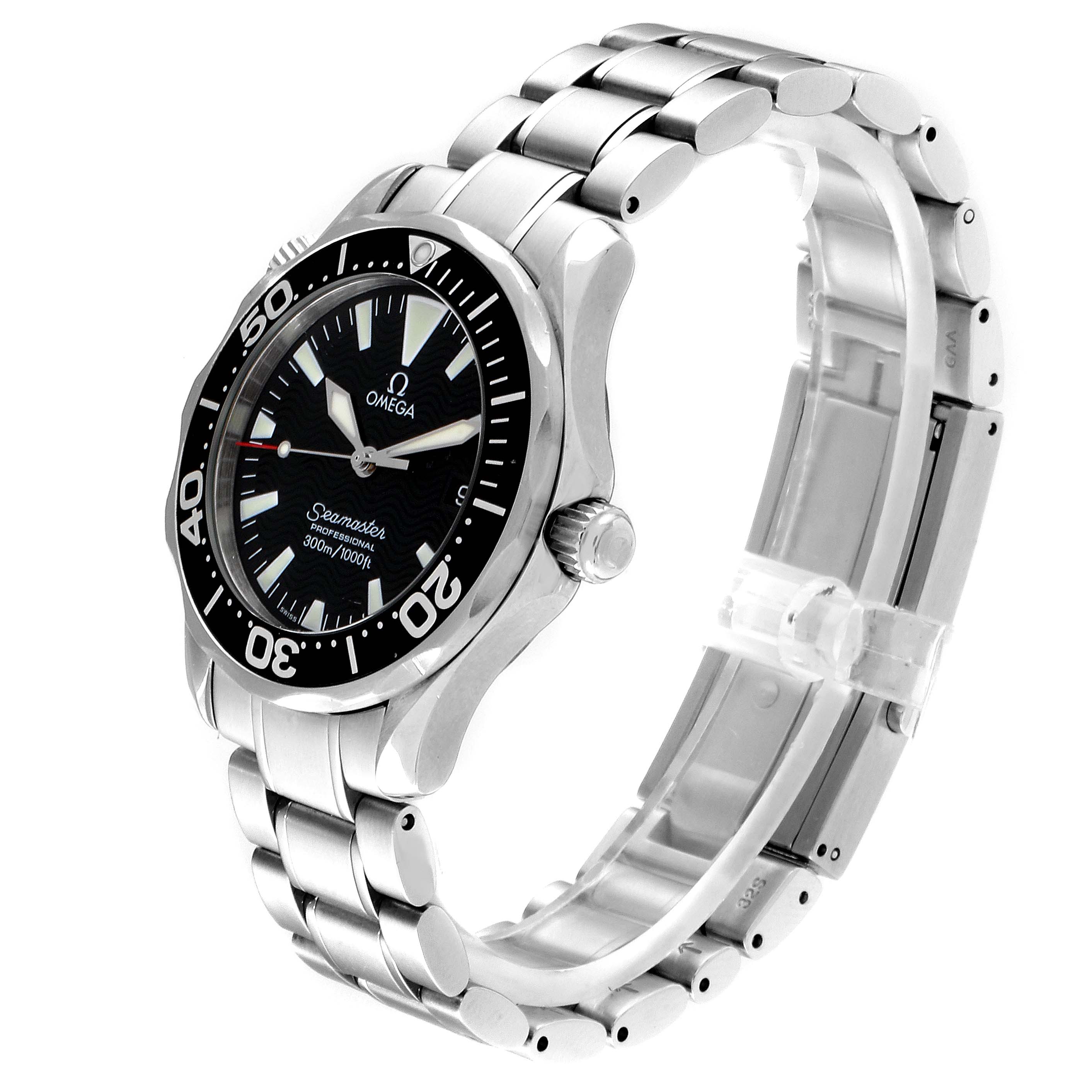 The Omega Speedmaster 2262.50.00  Men
s Stainless Steel Black Dial 2262.50.00  Men
s Stainless Steel Black Dial watch is shown at an angle displaying the watch face, bezel, crown, and part of the stainless steel bracelet.