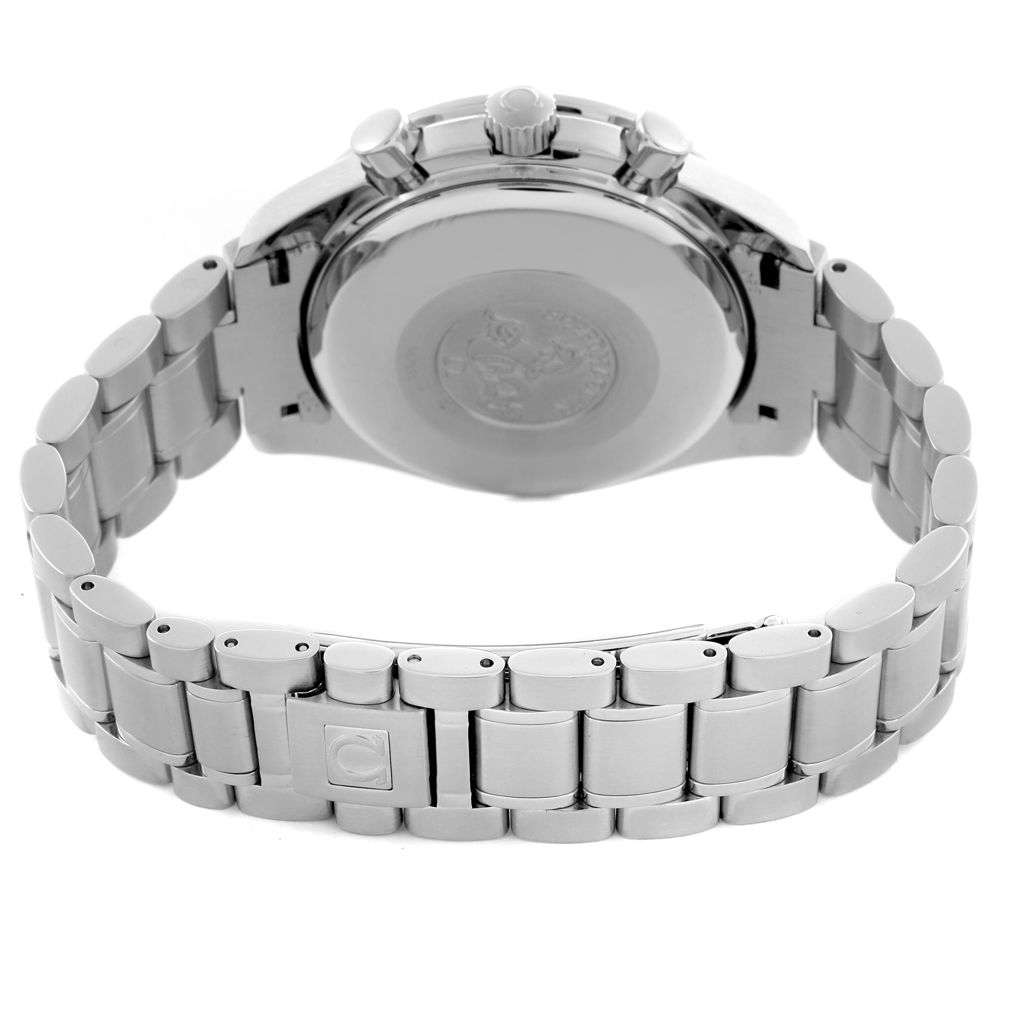 The image shows the back and bracelet of an Omega Speedmaster 3523.80.00 Men's Stainless Steel Blue Dial 3523.80.00 Men's Stainless Steel Blue Dial, displaying the clasp and rear case detailing.