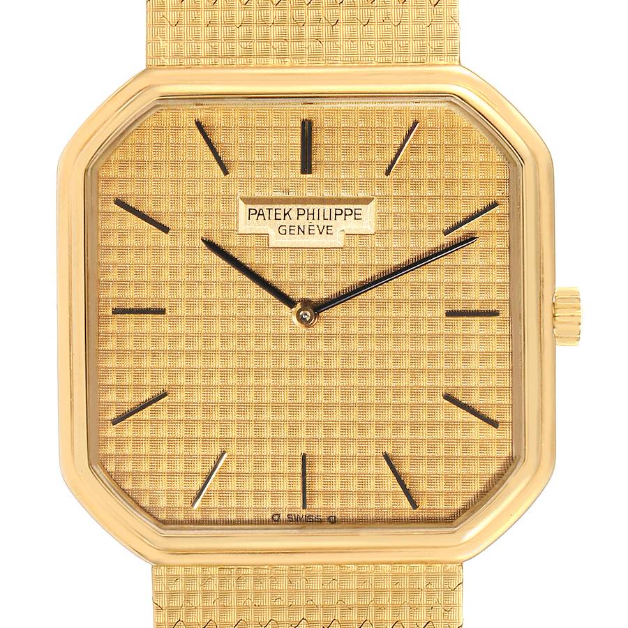 Patek Philippe Yellow Gold Linen Pattern Dial Mechanical Mens Watch 3854 SwissWatchExpo