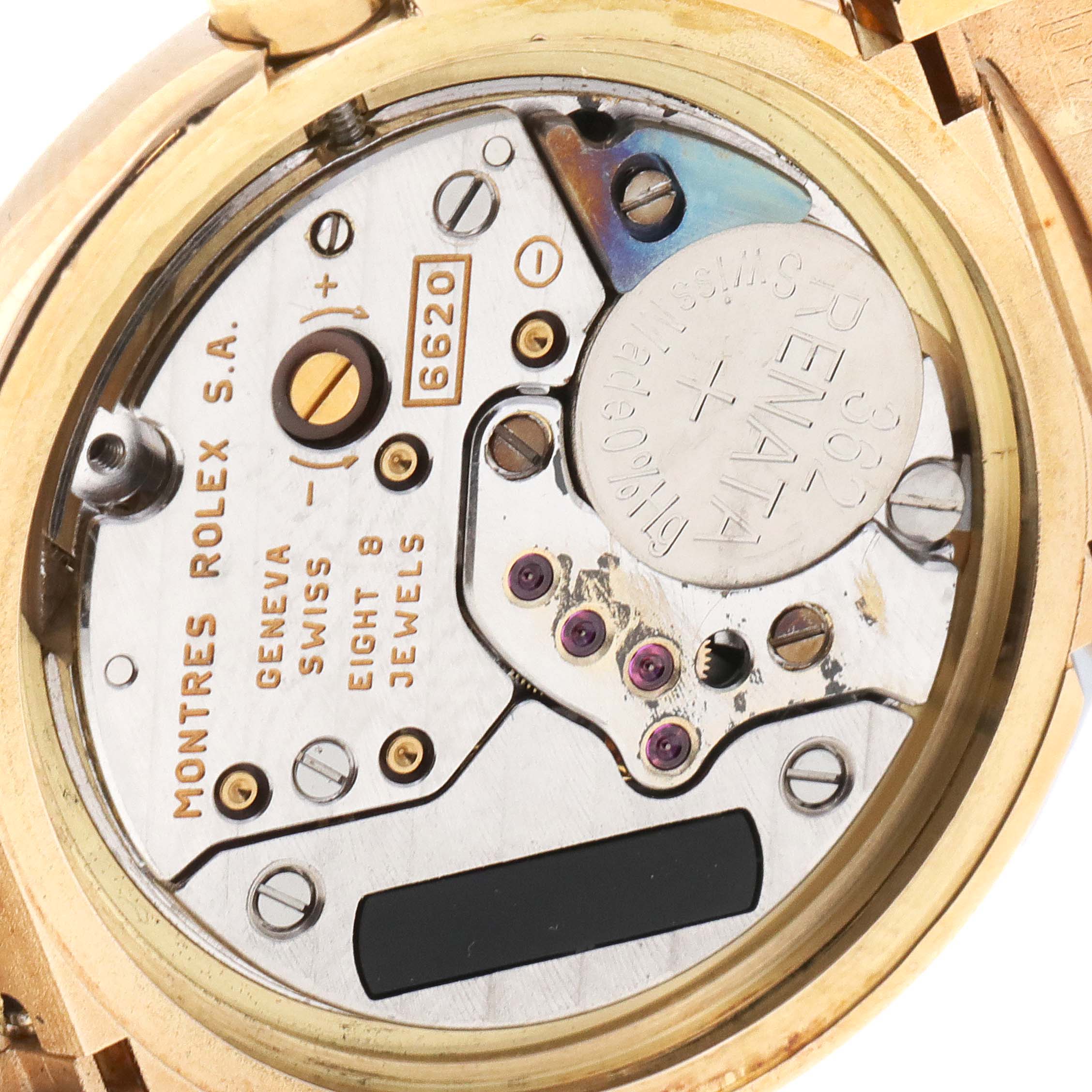 This image shows a close-up of the internal mechanical movement of a Rolex Cellini 6621 Women's Yellow Gold Beige Dial 6621 Women's Yellow Gold Beige Dial watch.
