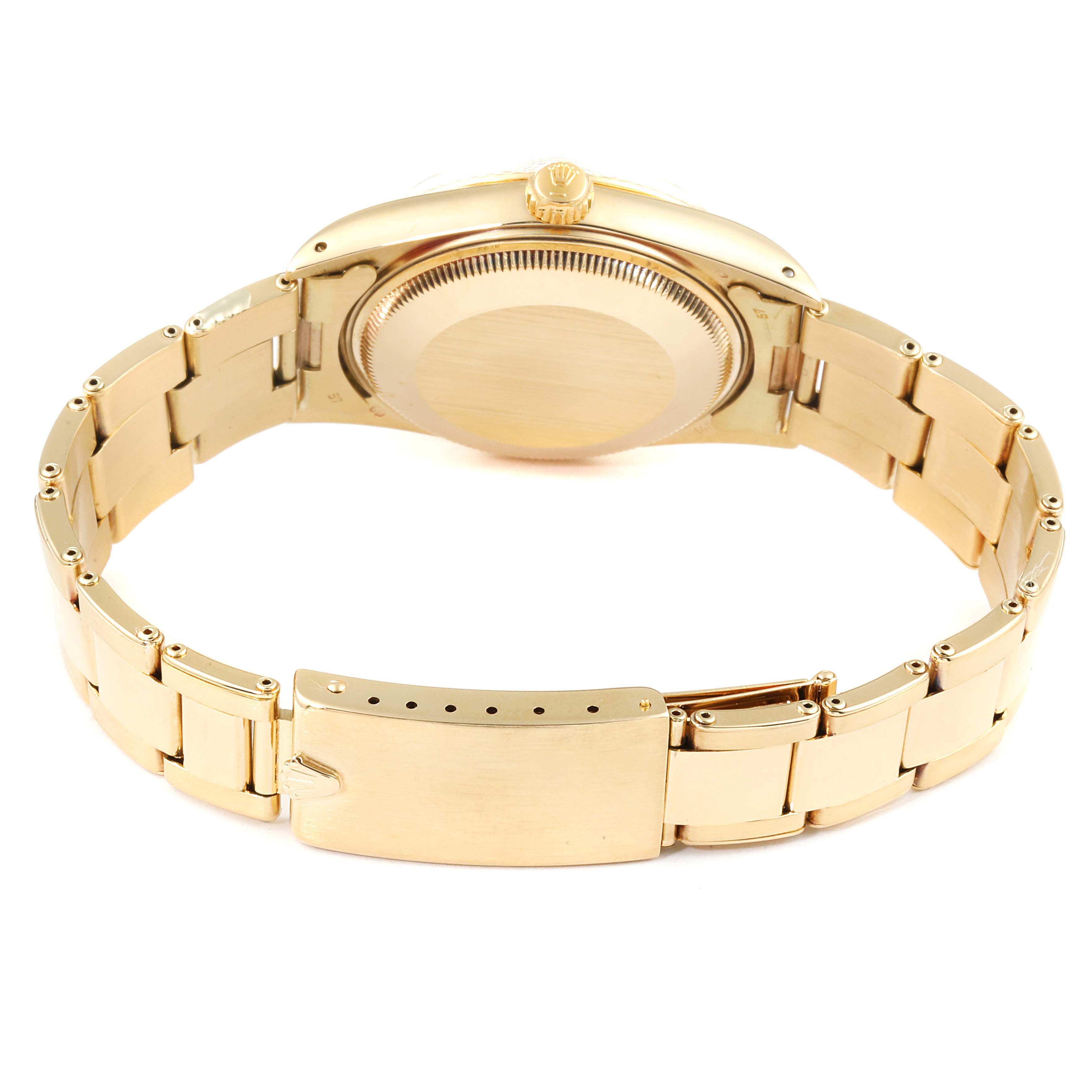 The image shows the back case and bracelet clasp of a Rolex Date 15037 Men's Yellow Gold Black Dial 15037 Men's Yellow Gold Black Dial watch, viewed from the rear.