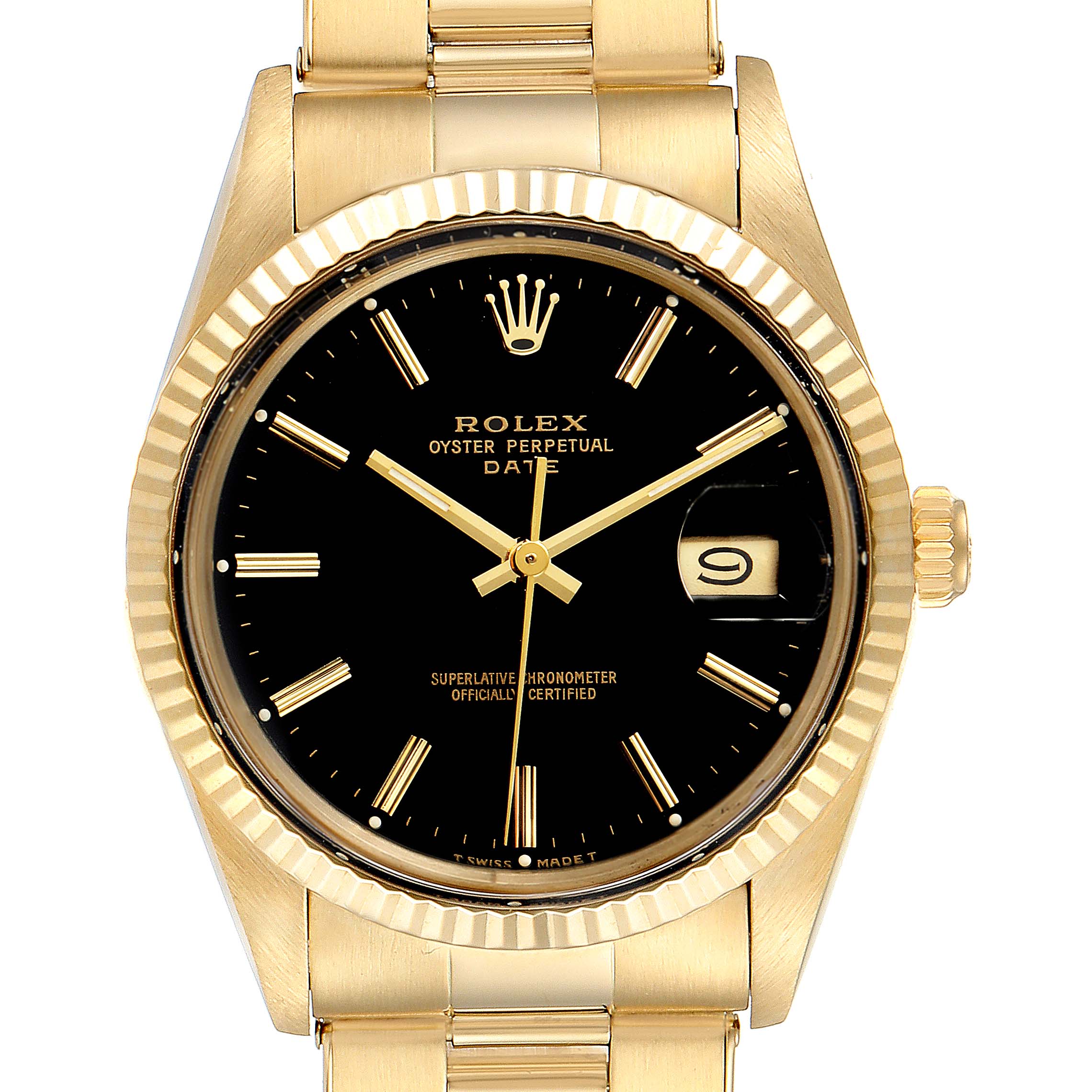 Rolex Date Black Dial 14k Yellow Gold Vintage Mens Watch 15037 ...