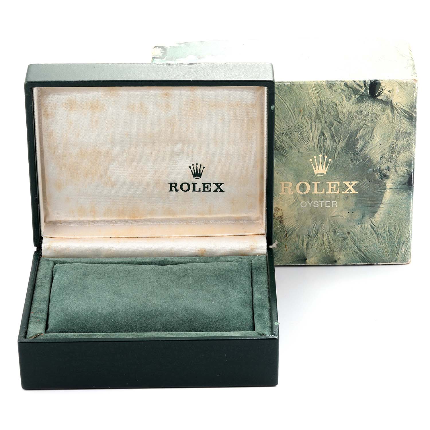 The image shows an open box and an outer box for a Rolex Vintage Collection 16030 Men's Stainless Steel Brown Dial 16030 Men's Stainless Steel Brown Dial watch, with the watch itself not visible.