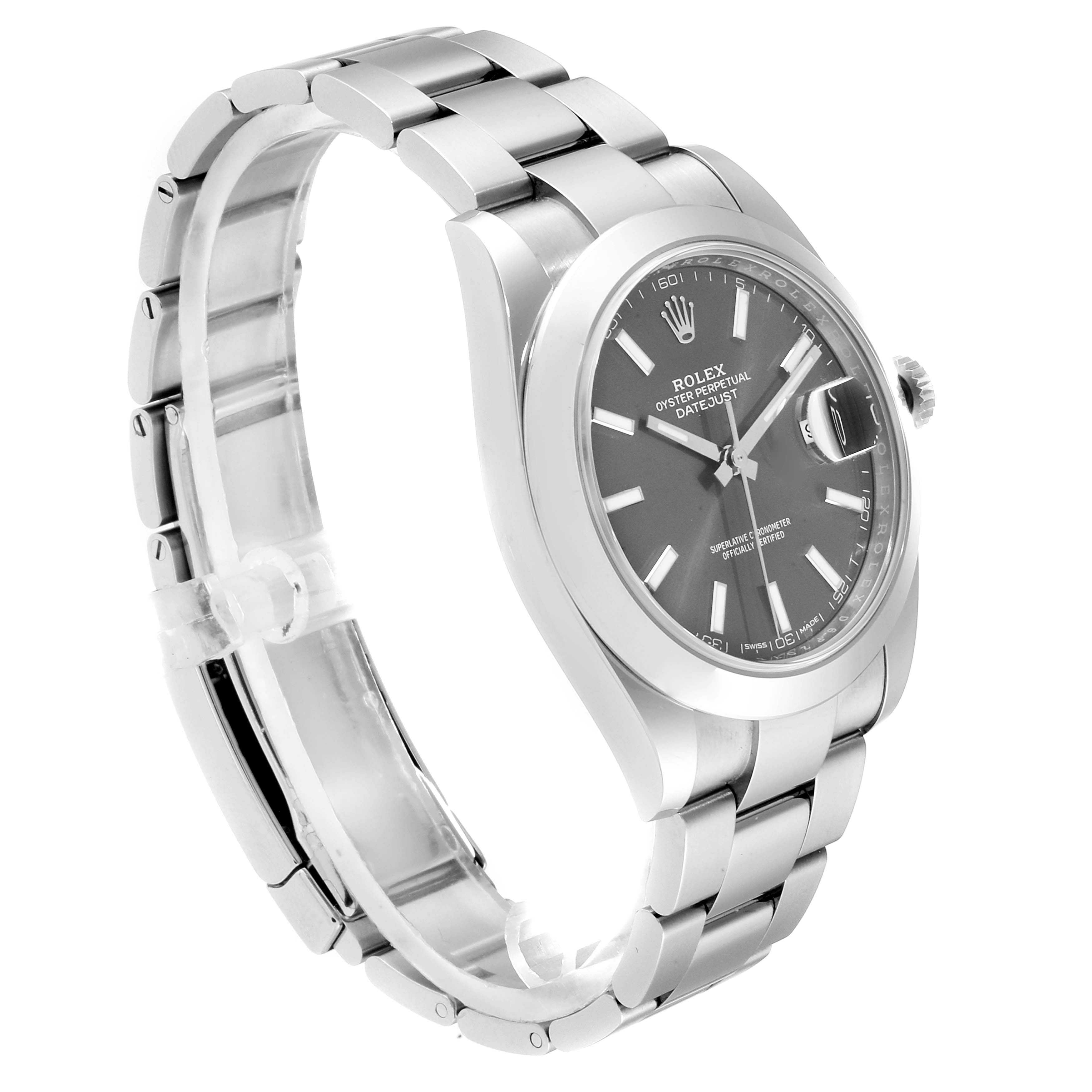 This Rolex Datejust 41 126300 Men
s Stainless Steel Grey Dial 126300 Men
s Stainless Steel Grey Dial watch is shown at a three-quarter angle, highlighting the bracelet, case, and dial.