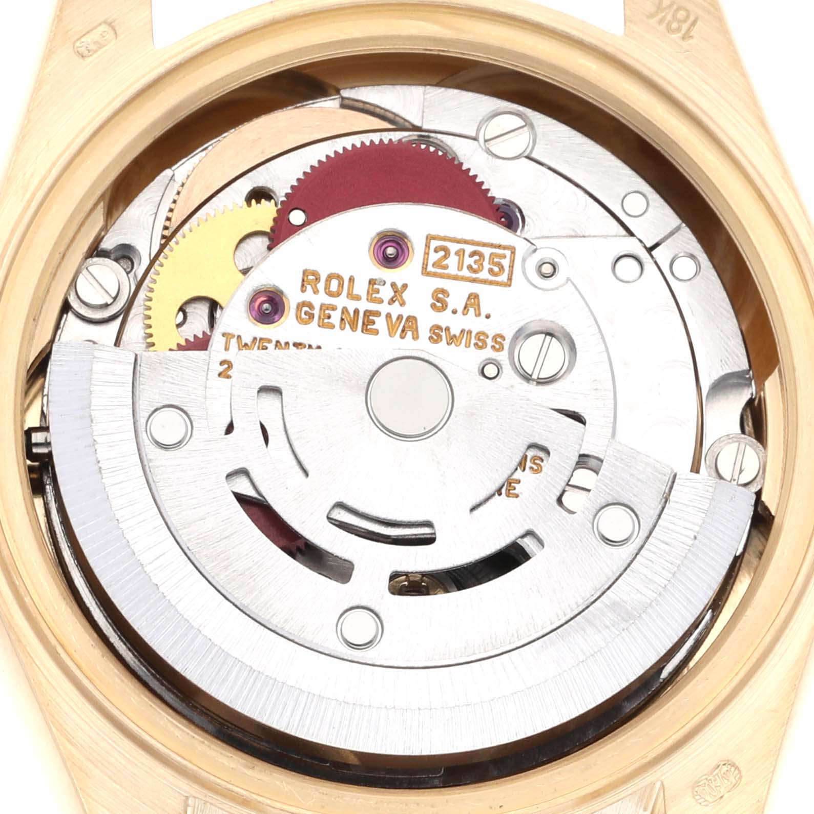 The image shows the internal mechanism of the Rolex President 69278G Women's Yellow Gold Champagne Dial 69278G Women's Yellow Gold Champagne Dial model watch from a top-down angle.