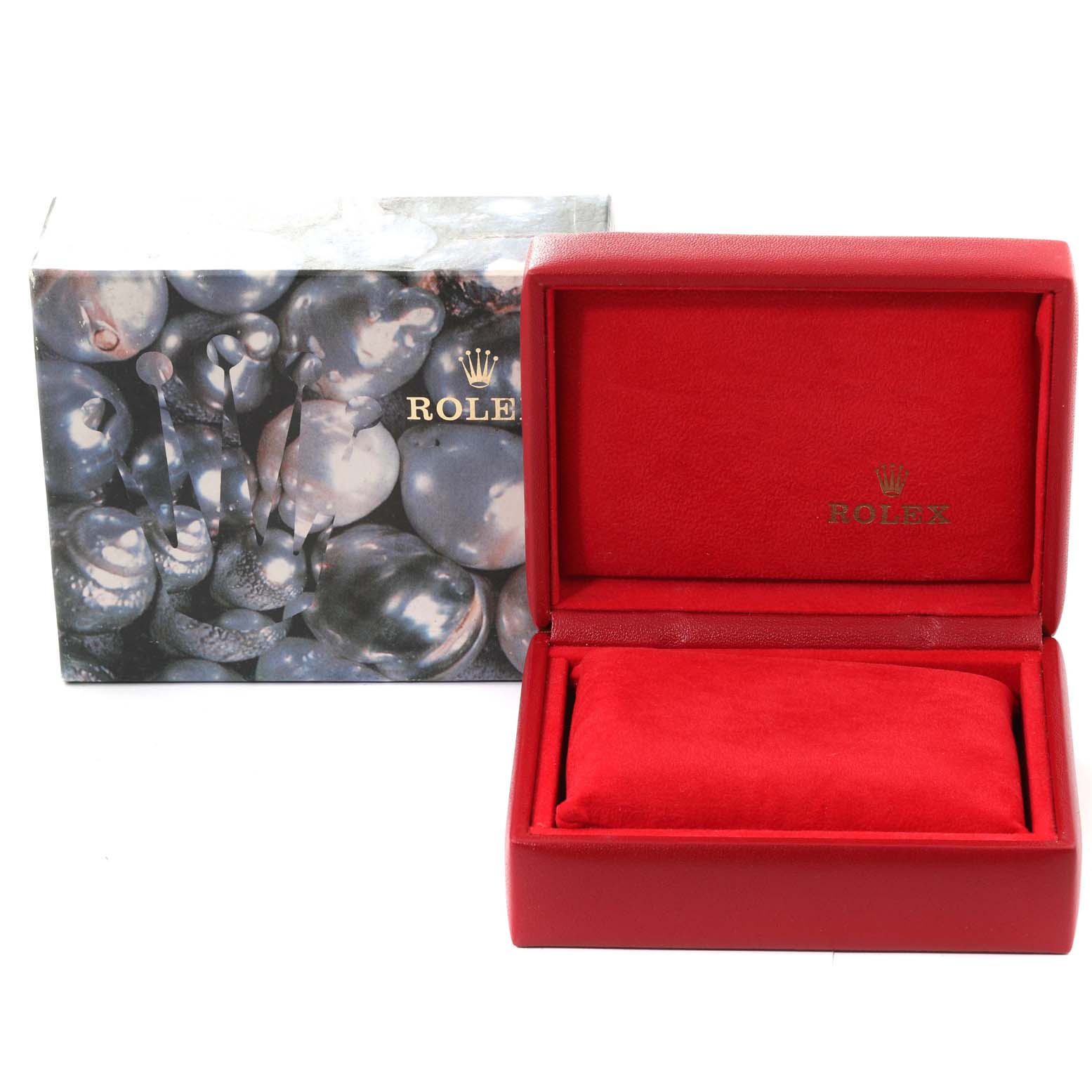 The image shows the box and cushion for a Rolex President 69278 Women's Yellow Gold Champagne Dial 69278 Women's Yellow Gold Champagne Dial model watch, with the lid open.