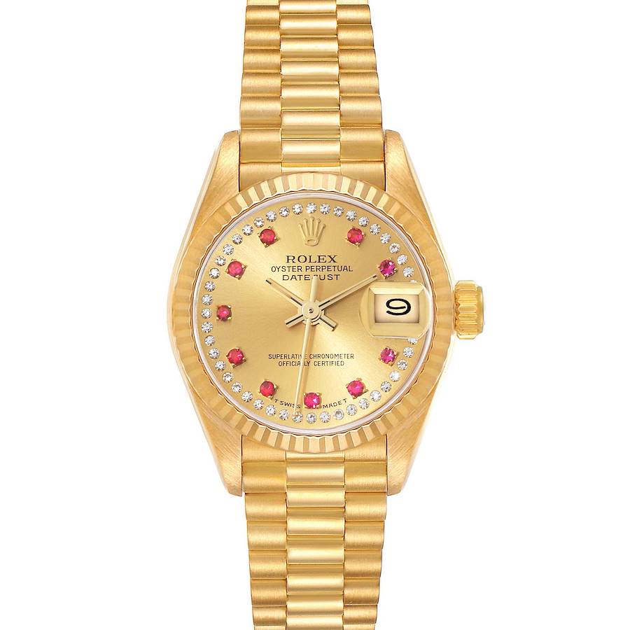 Rolex Datejust President Yellow Gold Diamond Ruby Ladies Watch 69178 SwissWatchExpo