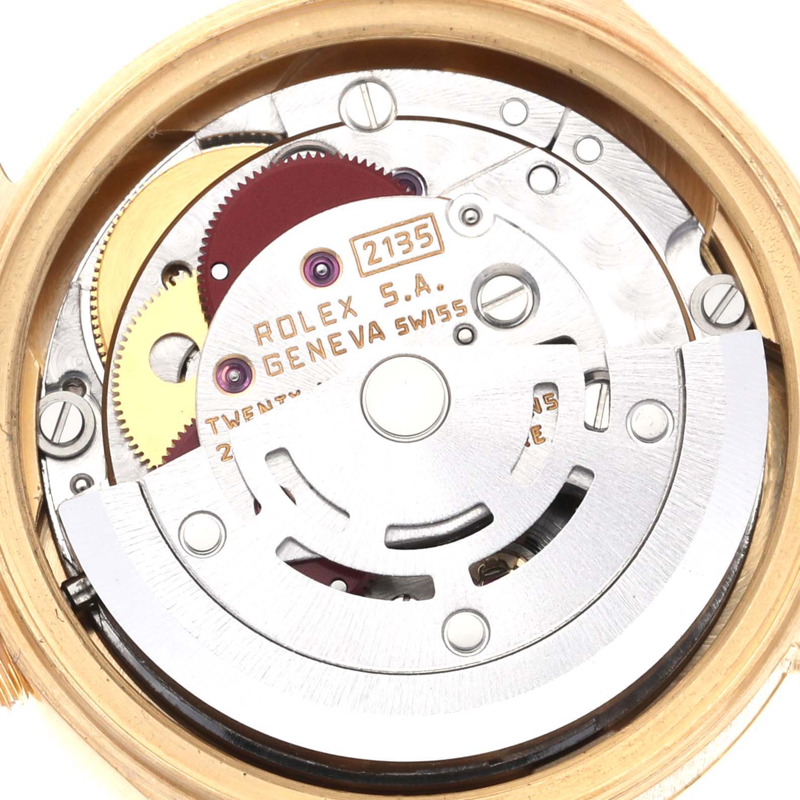 The image shows the internal mechanism and parts of the Rolex President 69178 Women
s Yellow Gold Champagne Dial 69178 Women
s Yellow Gold Champagne Dial model watch, viewed from the back.