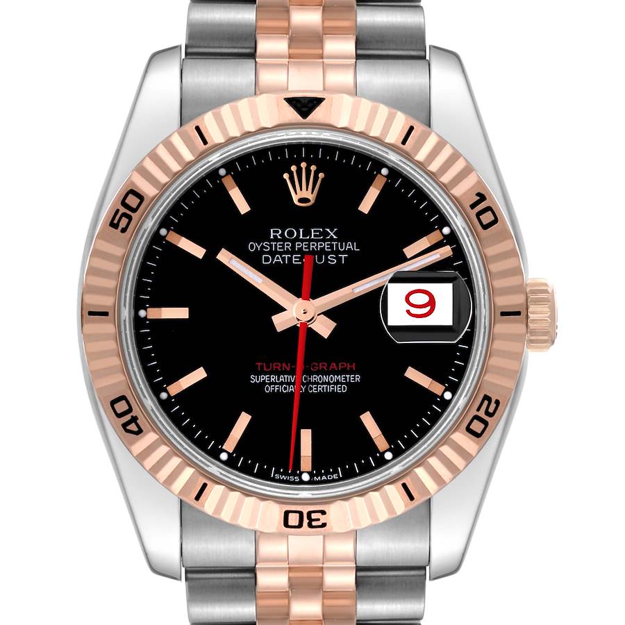 Rolex Datejust Turnograph Black Dial Steel Rose Gold Mens Watch 116261 SwissWatchExpo
