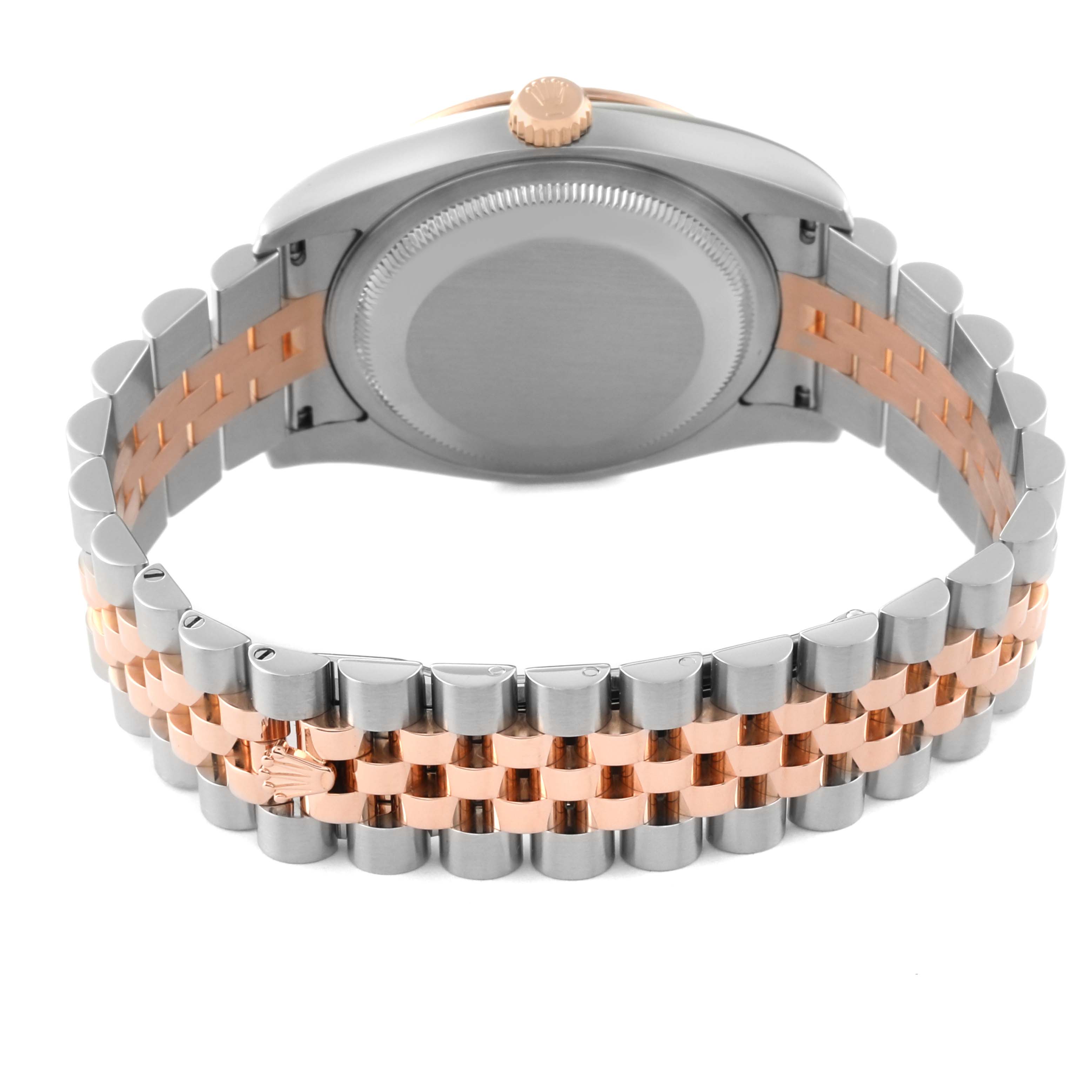 This image shows the back case and bracelet of a Rolex Turn-o-Graph 116261 Men's Steel and Gold (two tone) Black Dial 116261 Men's Steel and Gold (two tone) Black Dial watch.