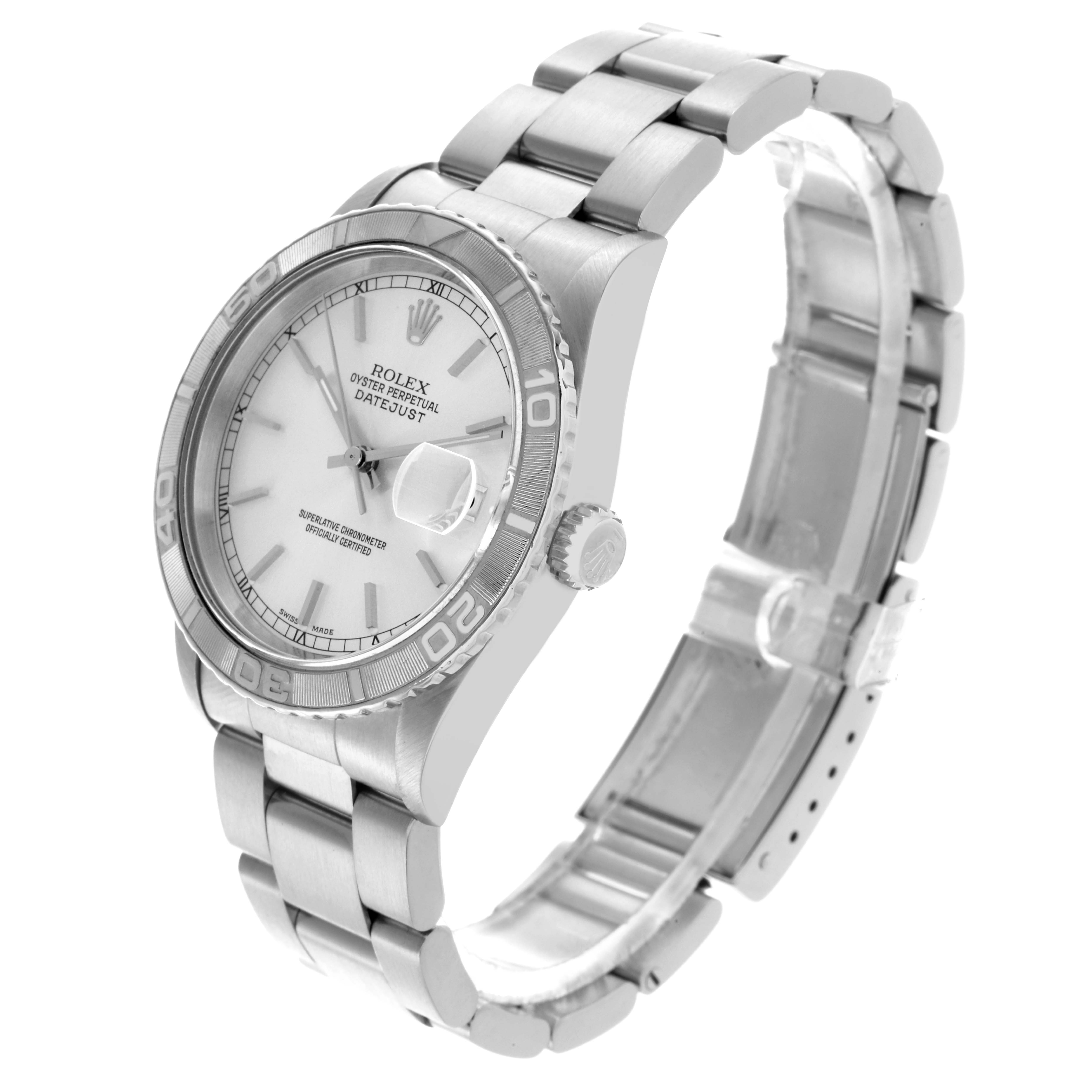 The Rolex Turn-o-Graph 16264 Men
s Stainless Steel Silver Dial 16264 Men
s Stainless Steel Silver Dial watch is shown at a slight angle, displaying the face, bezel, crown, and full bracelet.
